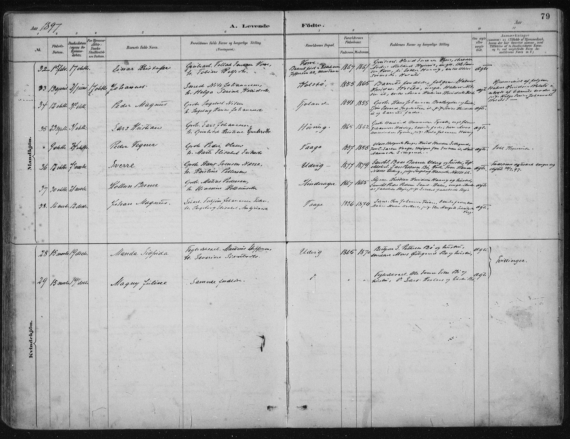 Avaldsnes sokneprestkontor, AV/SAST-A -101851/H/Ha/Haa/L0017: Parish register (official) no. A 17, 1889-1920, p. 79