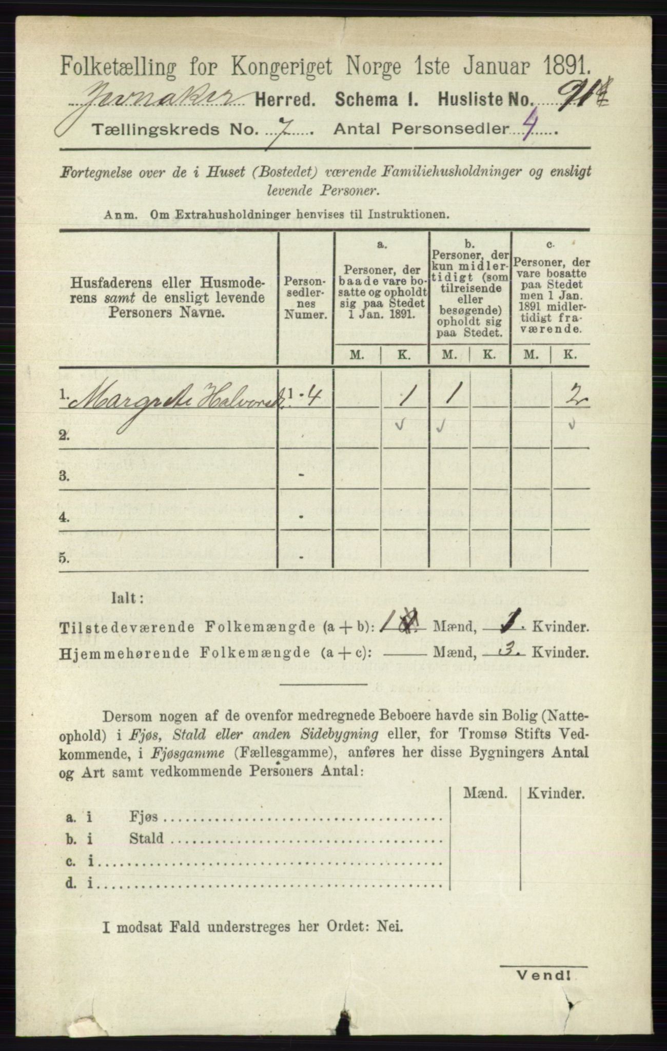 RA, 1891 census for 0532 Jevnaker, 1891, p. 3732