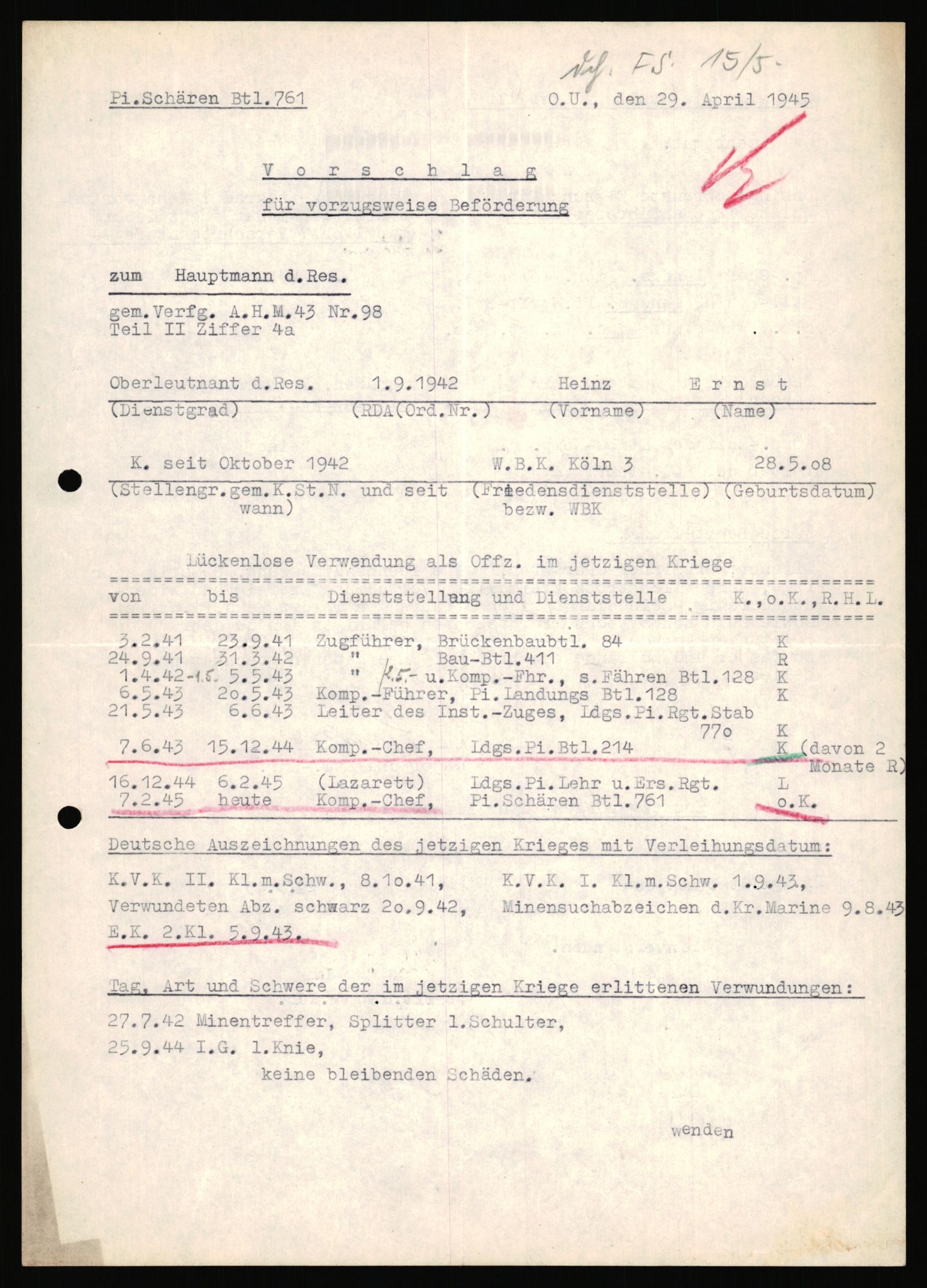 Forsvarets Overkommando. 2 kontor. Arkiv 11.4. Spredte tyske arkivsaker, AV/RA-RAFA-7031/D/Dar/Dara/L0018: Personalbøker, 1940-1945, p. 390