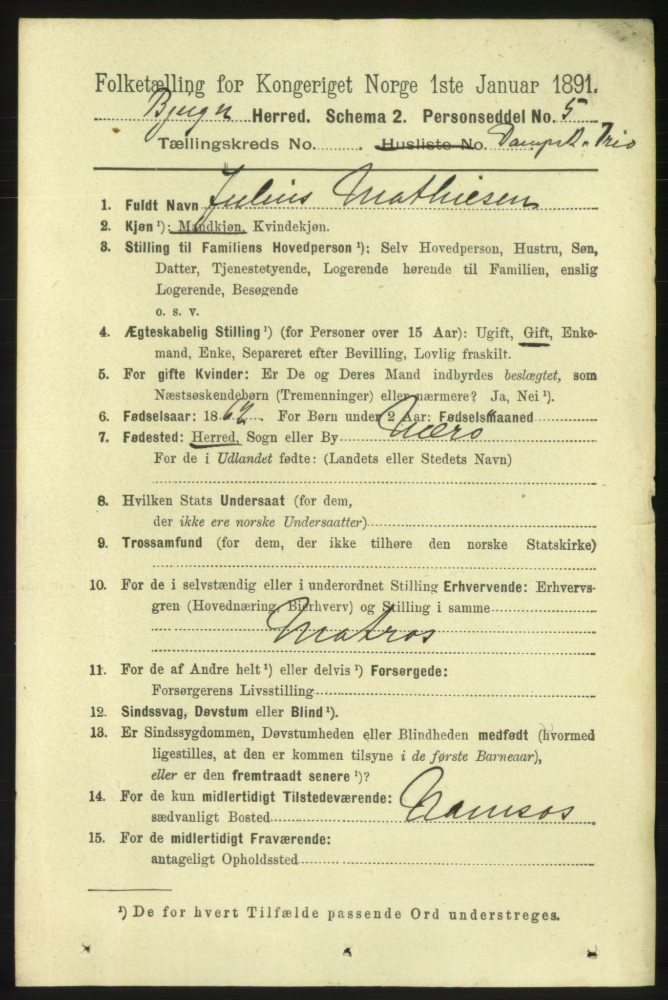 RA, 1891 census for 1627 Bjugn, 1891, p. 5761