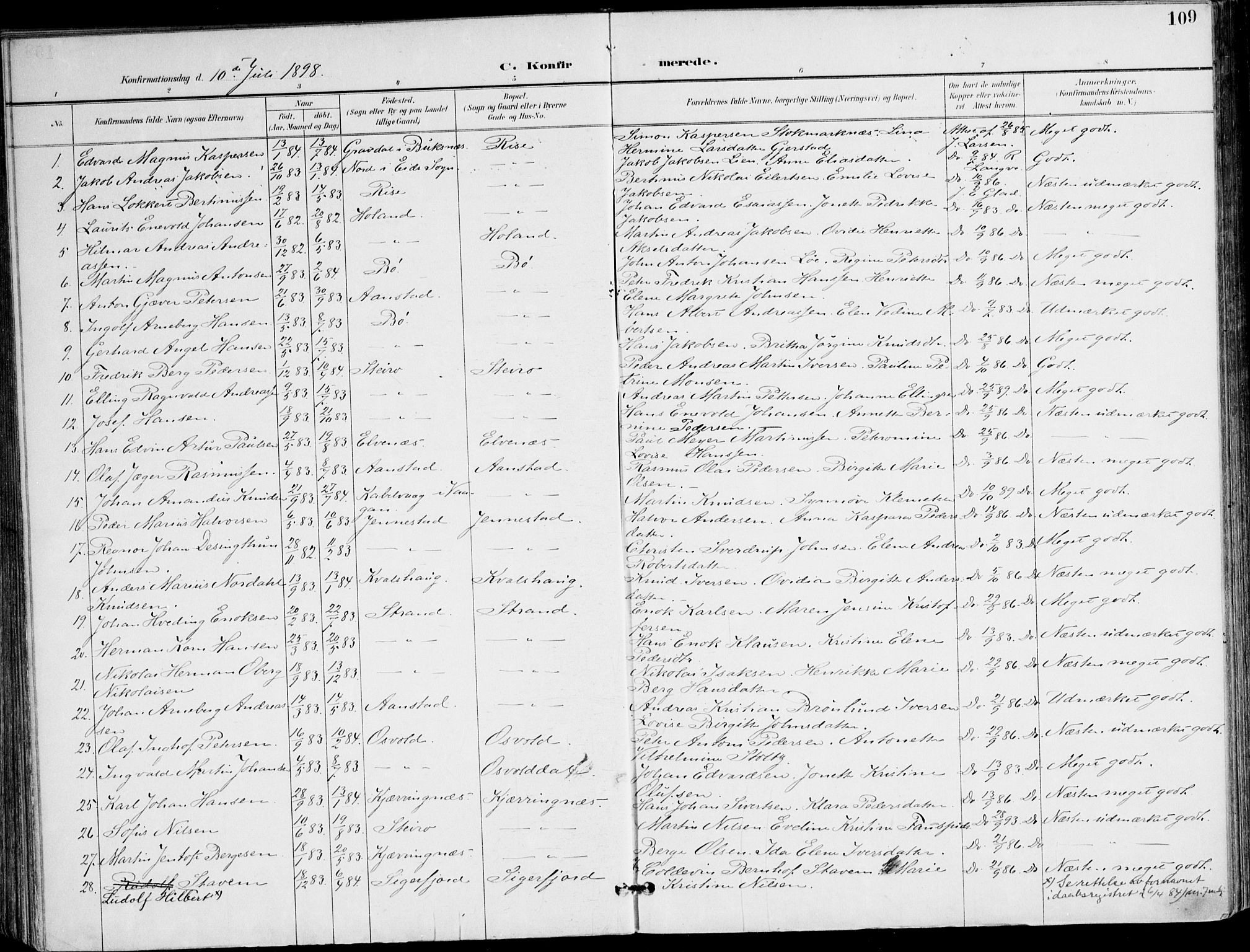 Ministerialprotokoller, klokkerbøker og fødselsregistre - Nordland, AV/SAT-A-1459/895/L1372: Parish register (official) no. 895A07, 1894-1914, p. 109