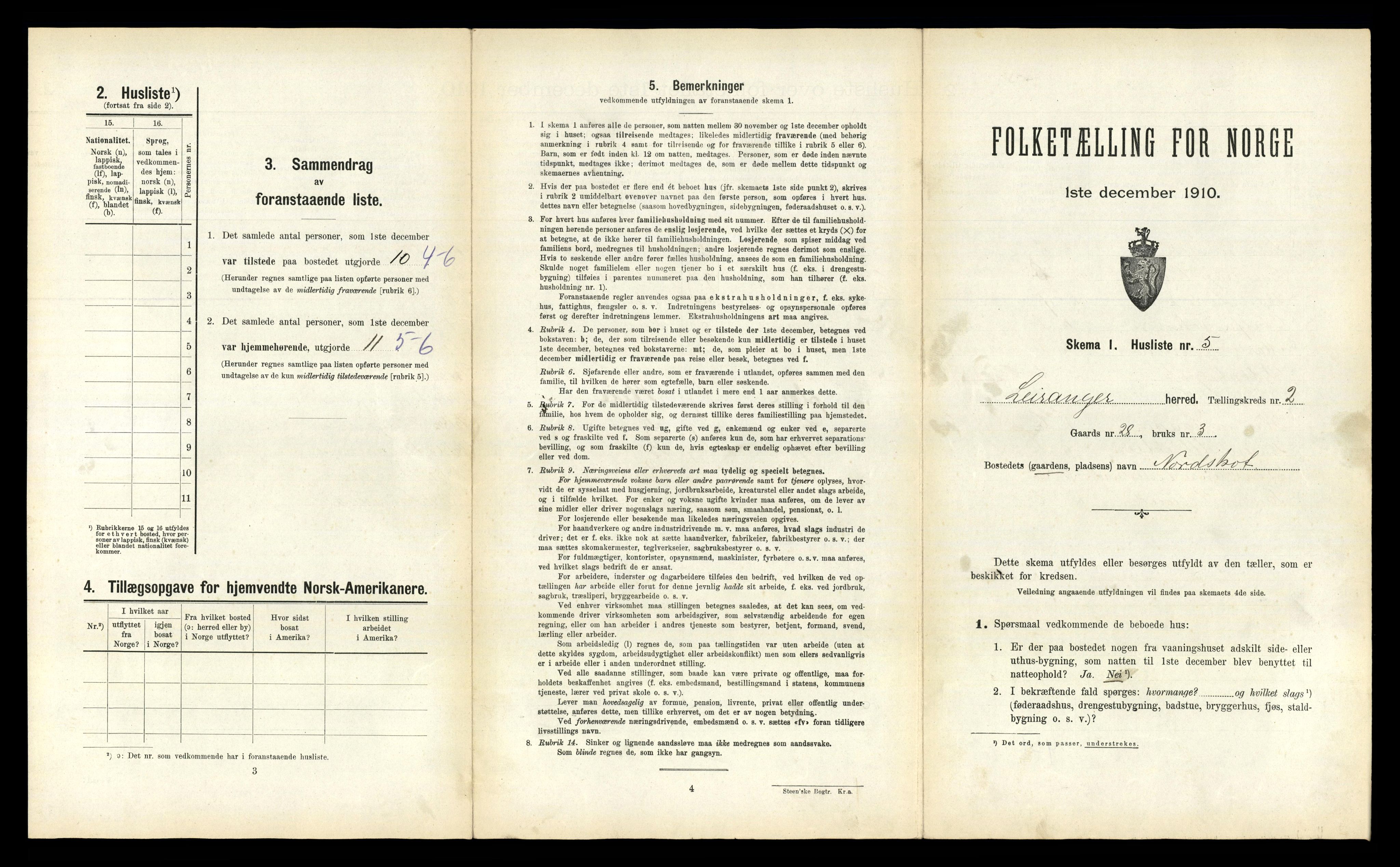 RA, 1910 census for Leiranger, 1910, p. 201