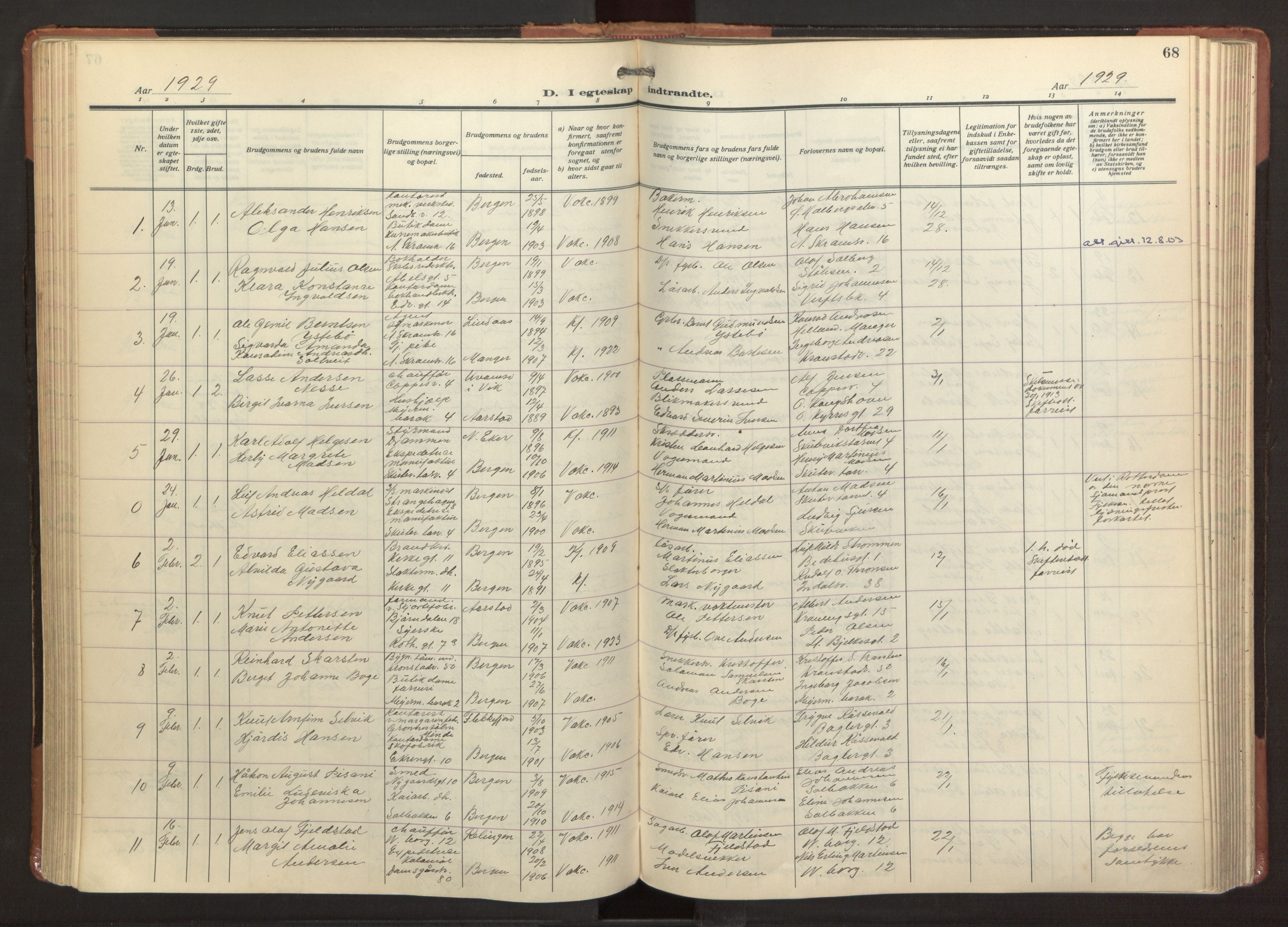 Sandviken Sokneprestembete, AV/SAB-A-77601/H/Ha/L0016: Parish register (official) no. D 3, 1923-1940, p. 68