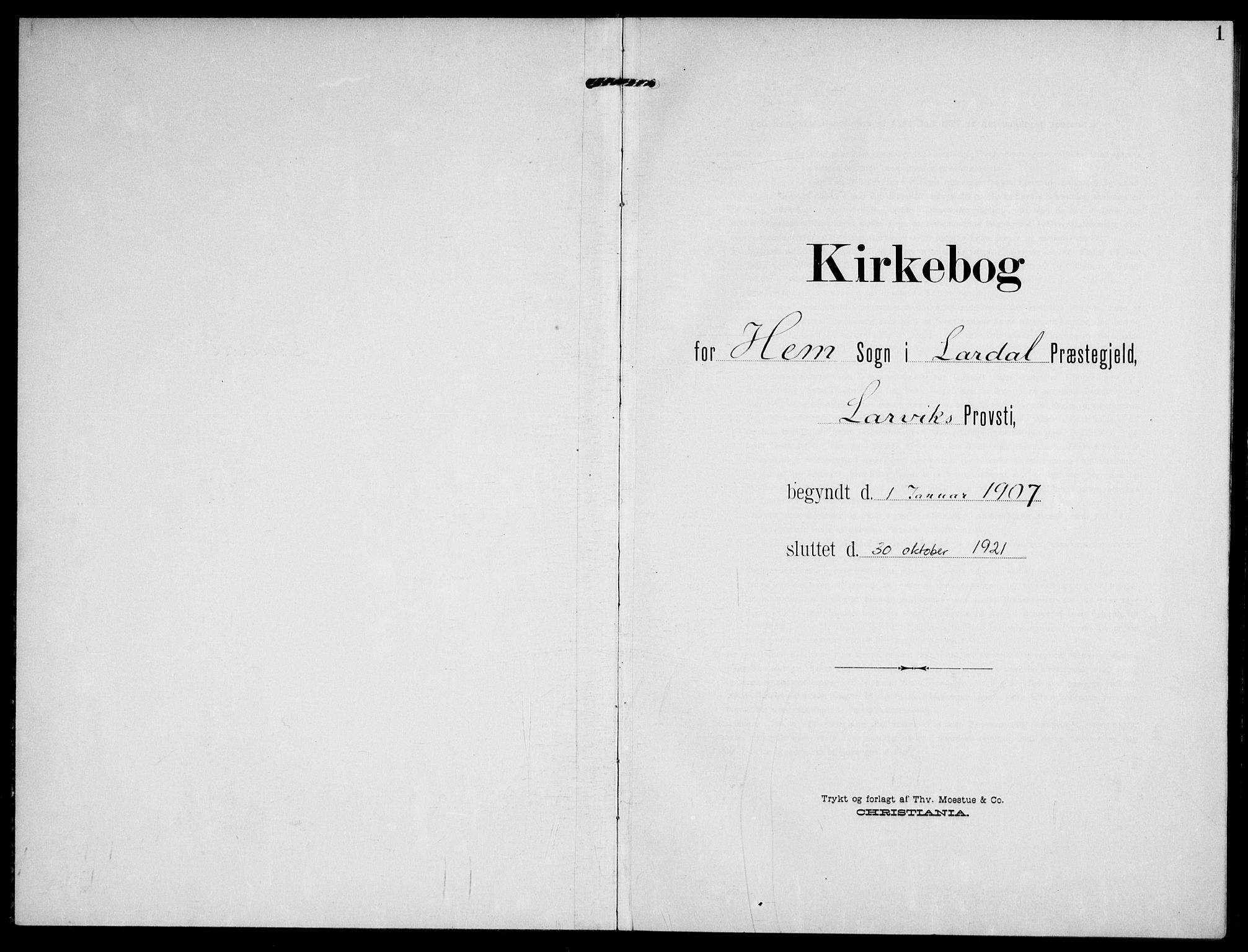 Lardal kirkebøker, AV/SAKO-A-350/F/Fc/L0002: Parish register (official) no. III 2, 1907-1921, p. 1
