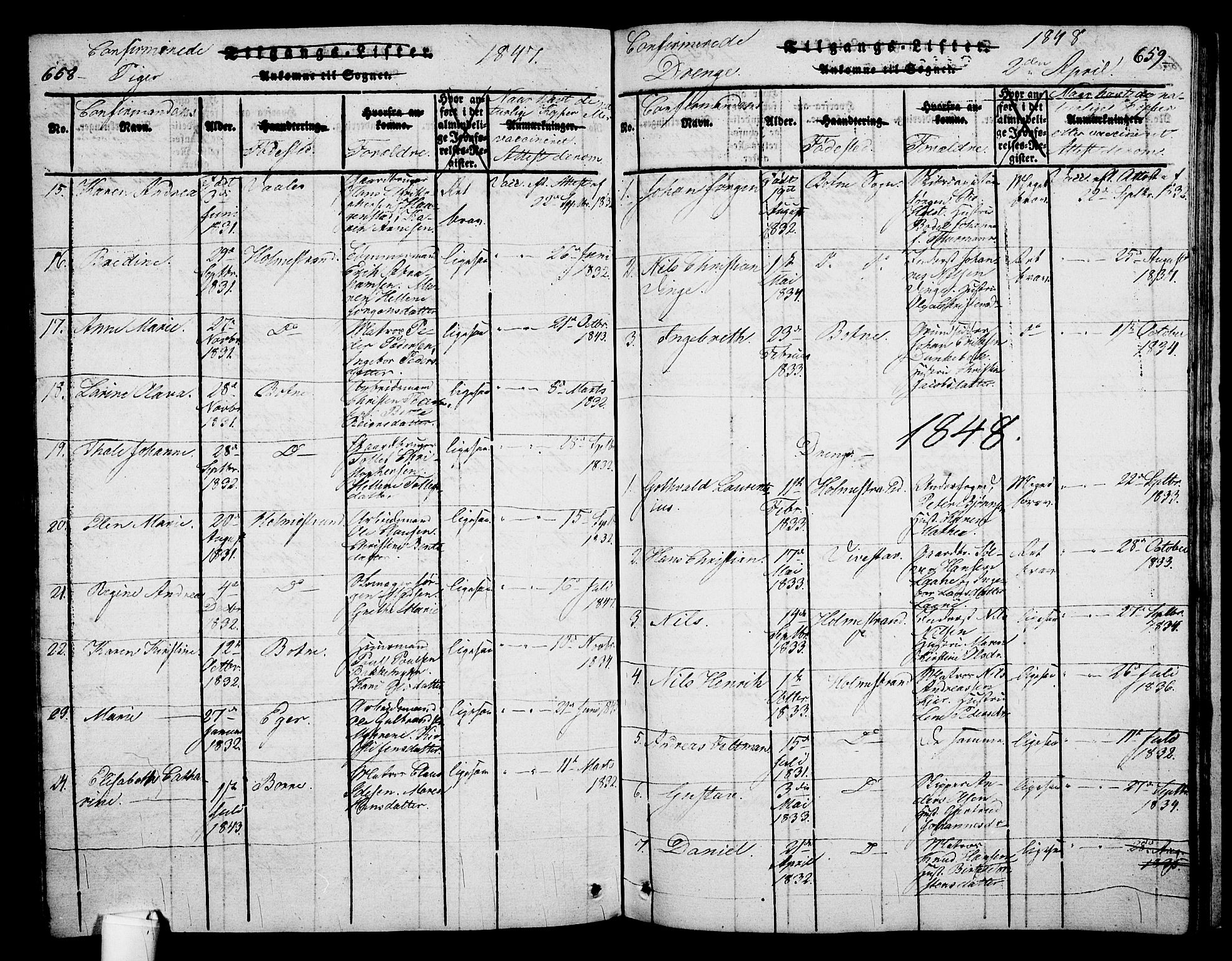 Holmestrand kirkebøker, AV/SAKO-A-346/G/Ga/L0001: Parish register (copy) no. 1, 1814-1848, p. 658-659