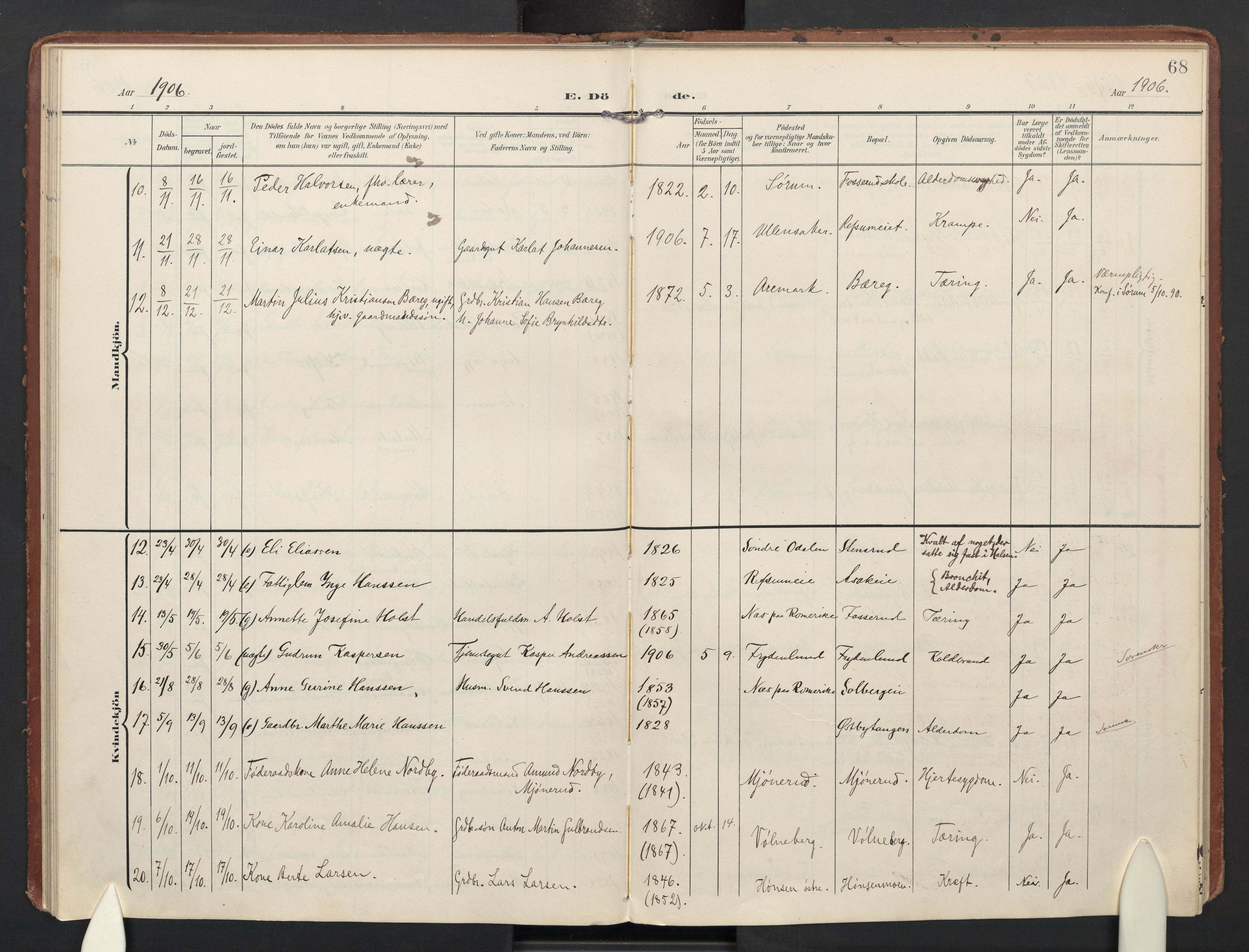 Sørum prestekontor Kirkebøker, AV/SAO-A-10303/F/Fa/L0009: Parish register (official) no. I 9, 1905-1931, p. 68