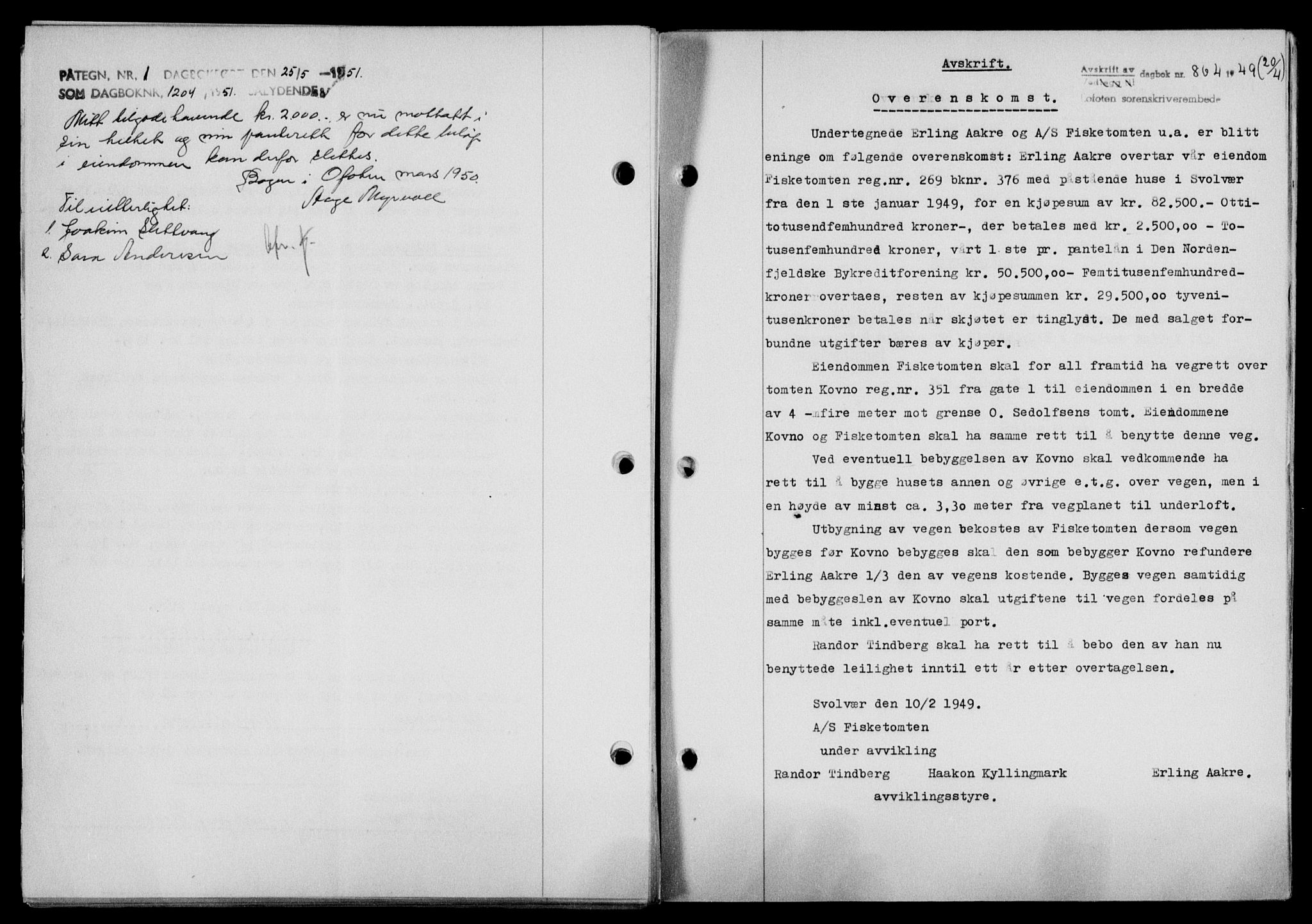 Lofoten sorenskriveri, SAT/A-0017/1/2/2C/L0020a: Mortgage book no. 20a, 1948-1949, Diary no: : 864/1949
