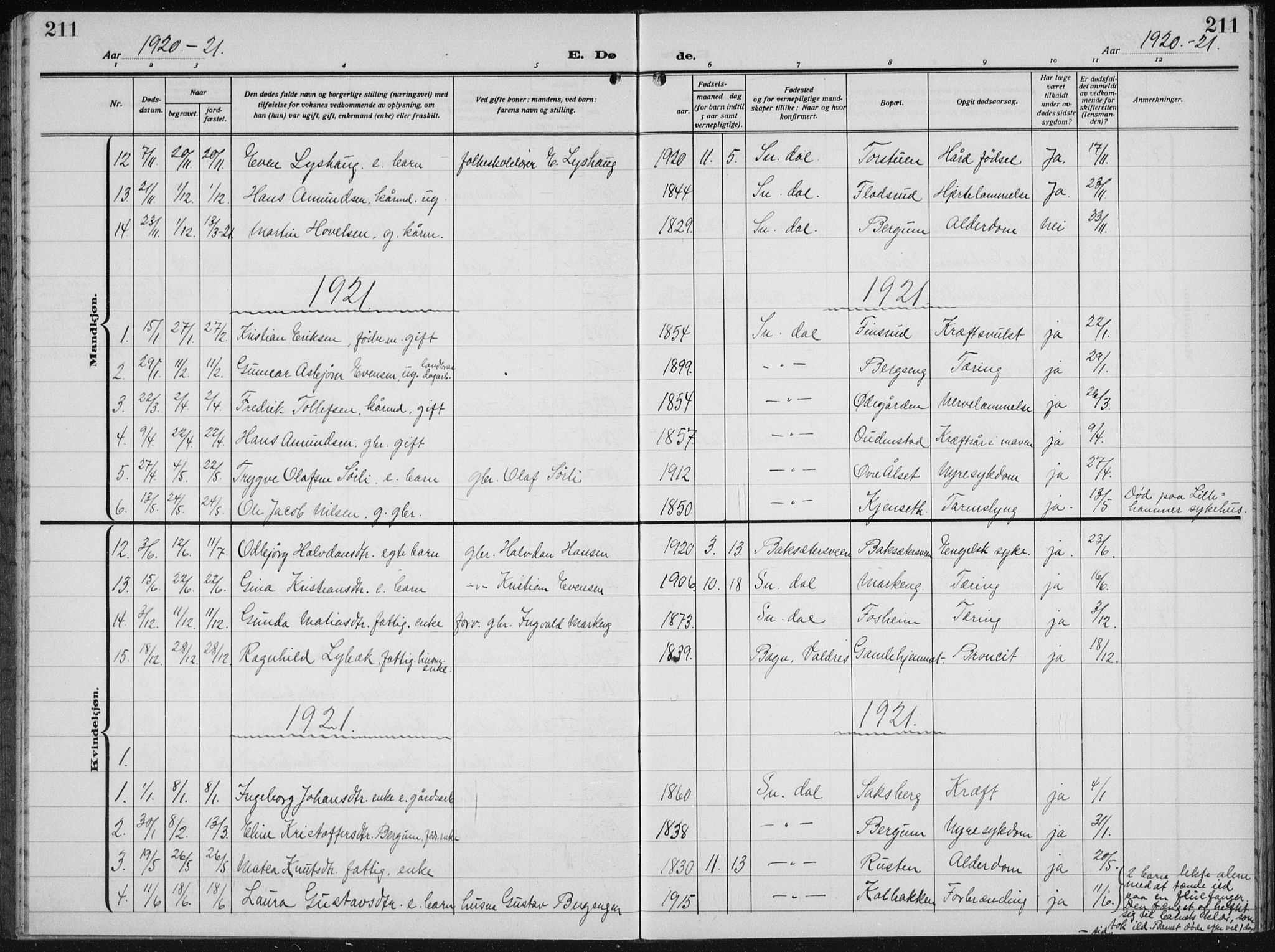 Biri prestekontor, SAH/PREST-096/H/Ha/Hab/L0007: Parish register (copy) no. 7, 1919-1941, p. 211