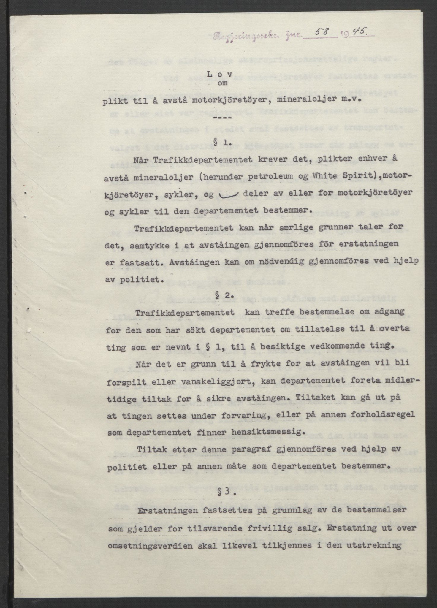 NS-administrasjonen 1940-1945 (Statsrådsekretariatet, de kommisariske statsråder mm), AV/RA-S-4279/D/Db/L0101/0001: -- / Lover og vedtak, 1945, p. 117