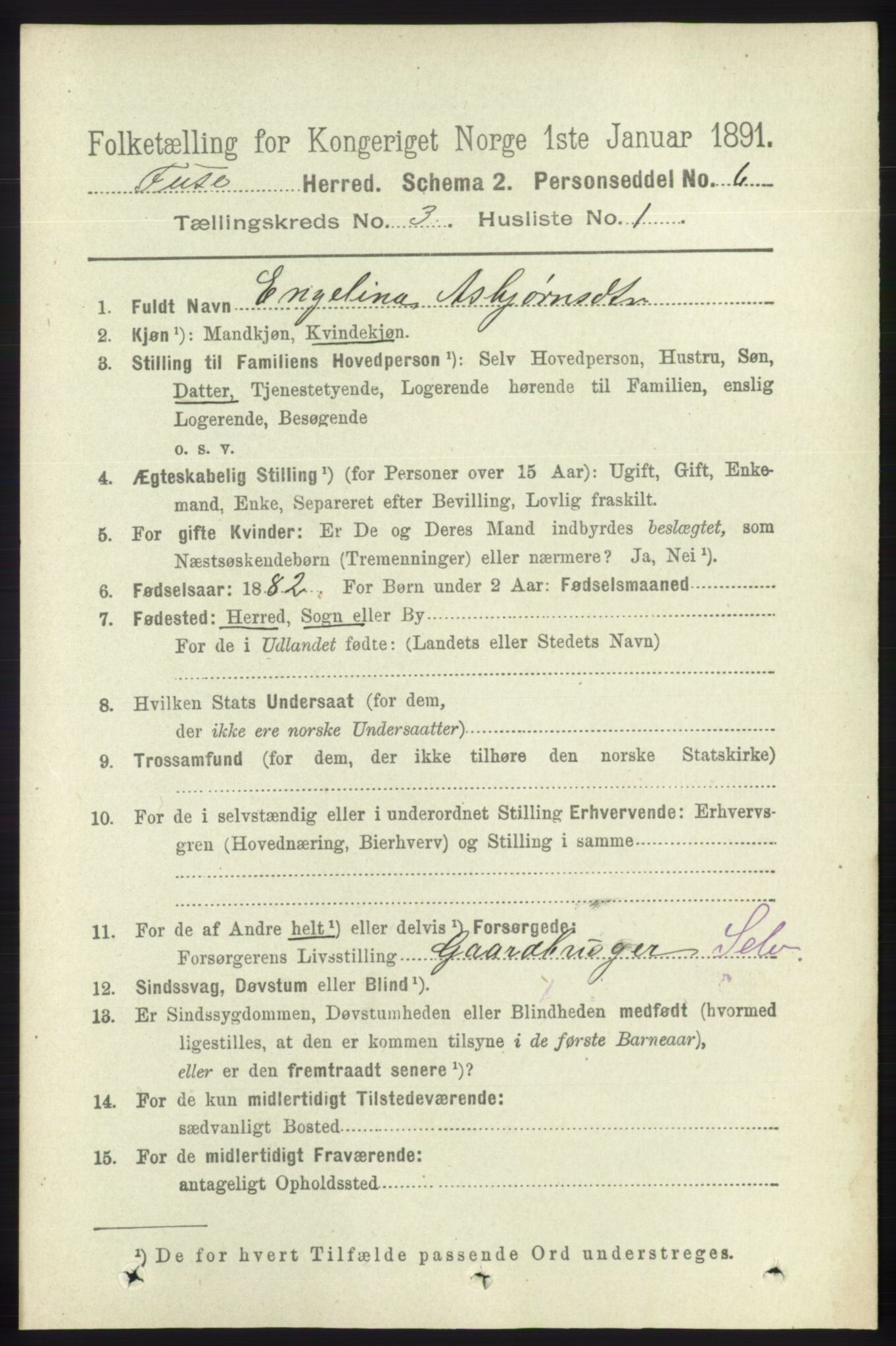 RA, 1891 census for 1241 Fusa, 1891, p. 522