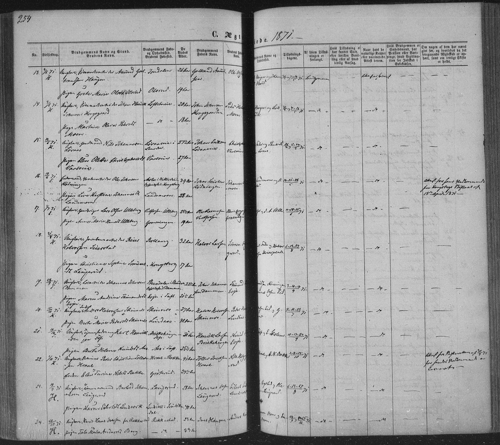 Sandsvær kirkebøker, AV/SAKO-A-244/F/Fa/L0007: Parish register (official) no. I 7, 1869-1877, p. 254