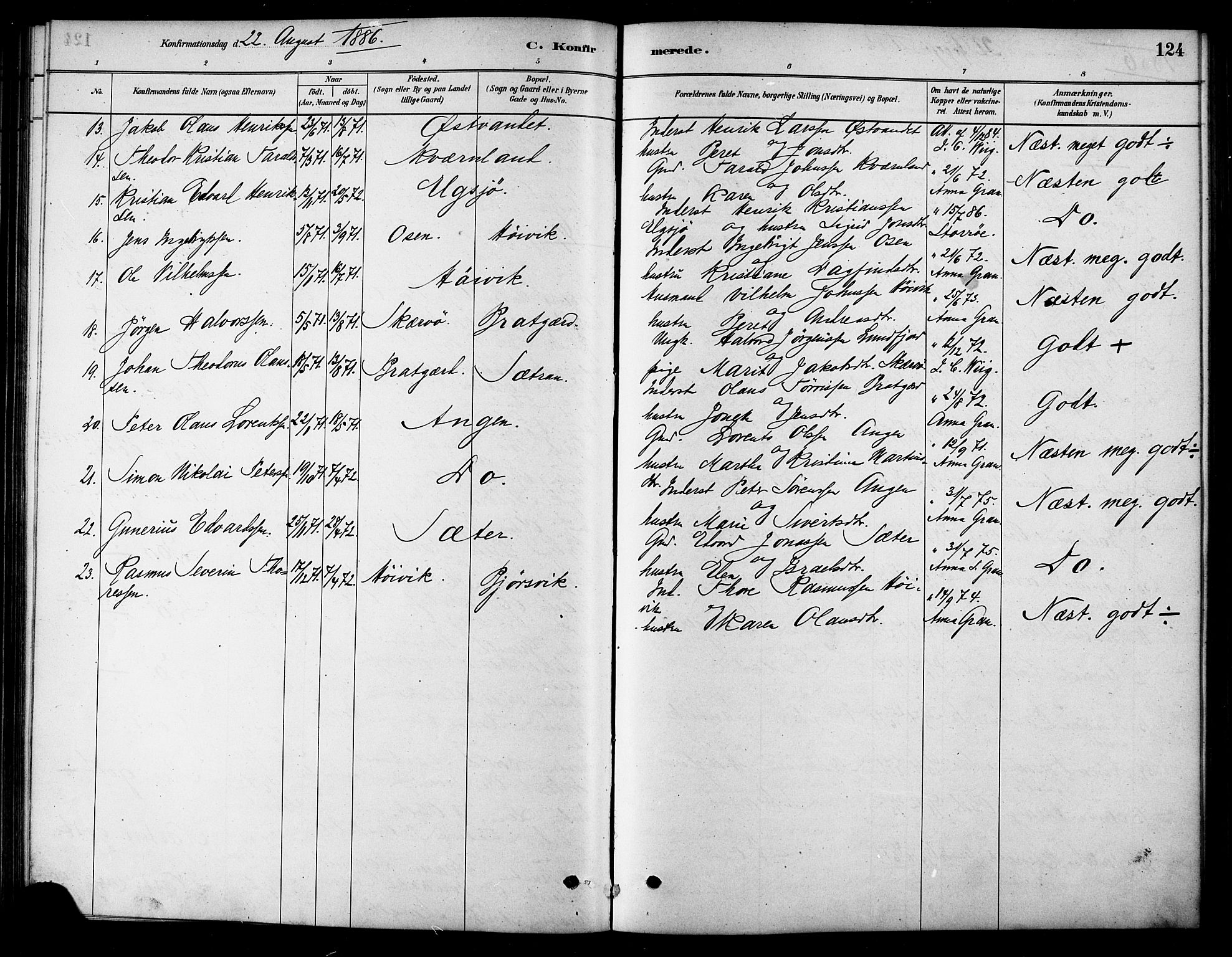Ministerialprotokoller, klokkerbøker og fødselsregistre - Sør-Trøndelag, SAT/A-1456/658/L0722: Parish register (official) no. 658A01, 1879-1896, p. 124