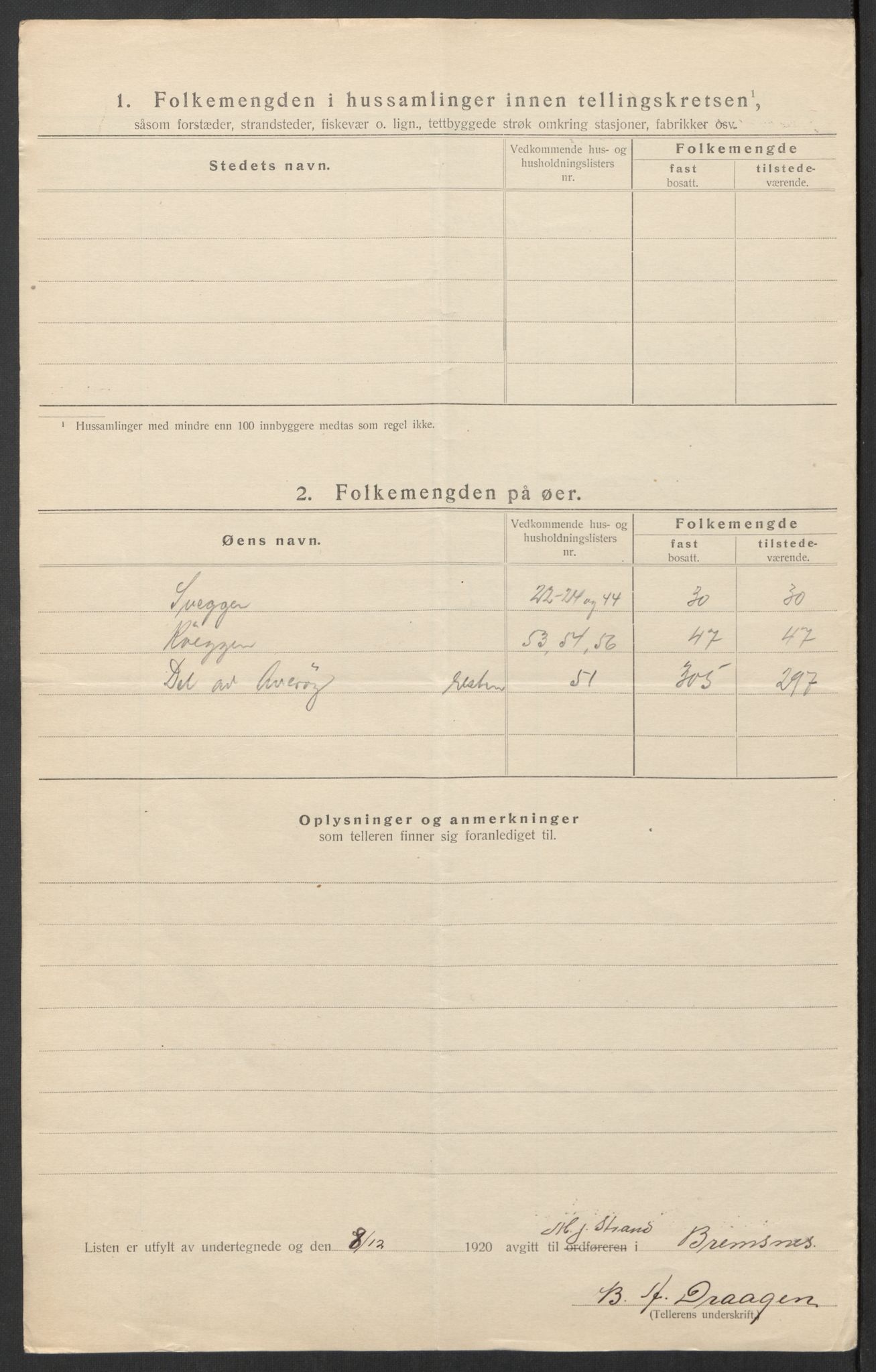 SAT, 1920 census for Bremsnes, 1920, p. 20