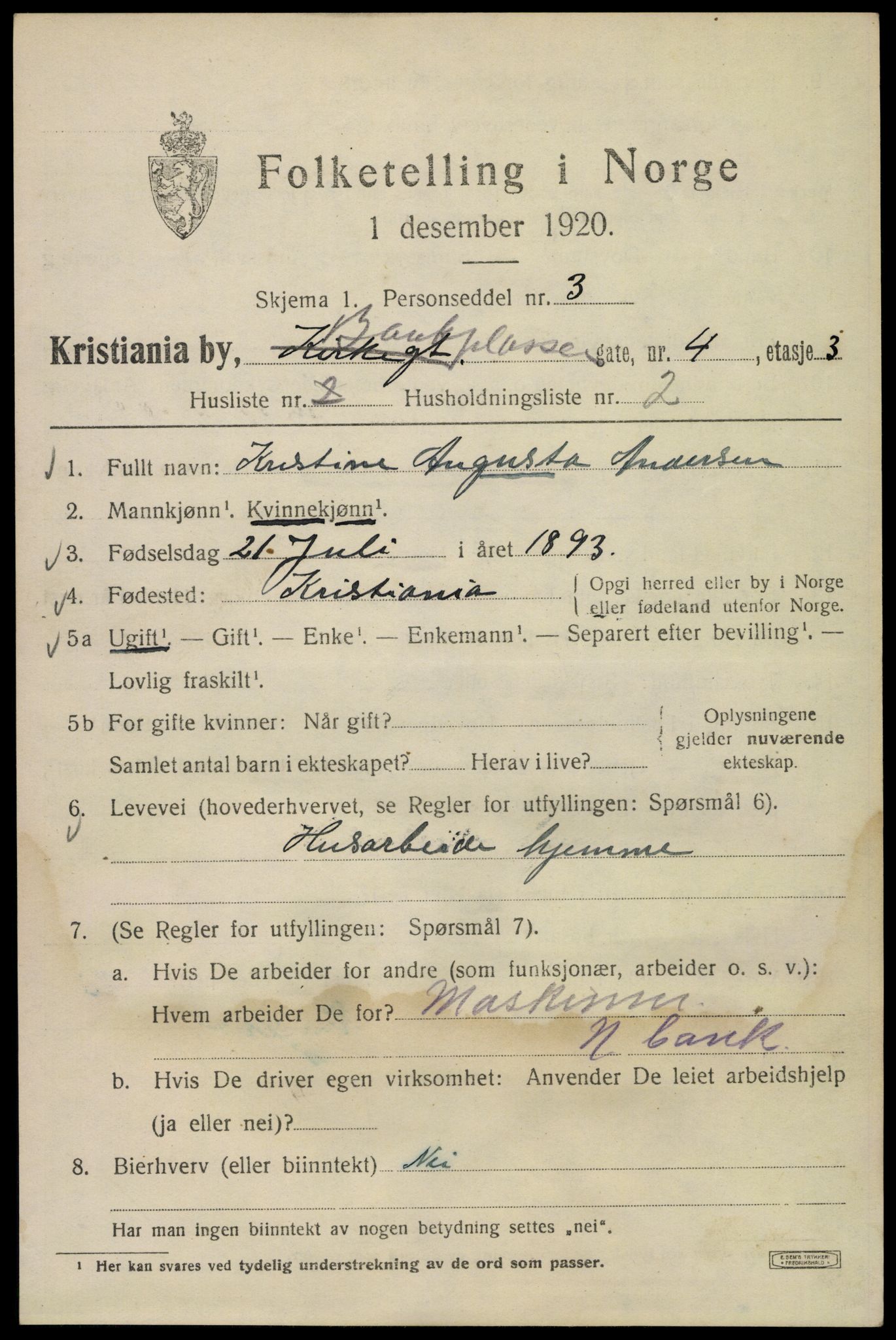 SAO, 1920 census for Kristiania, 1920, p. 150211