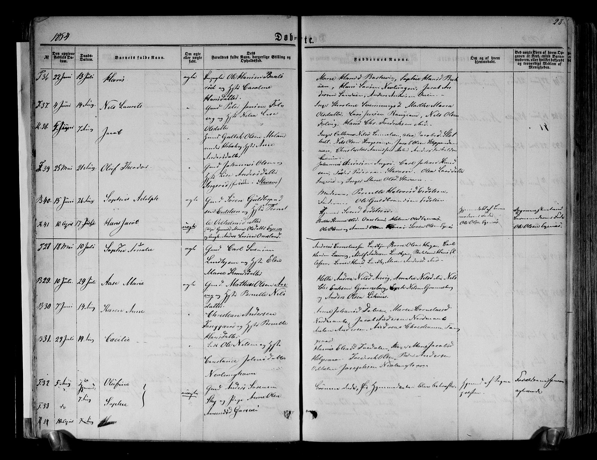 Brunlanes kirkebøker, AV/SAKO-A-342/F/Fa/L0005: Parish register (official) no. I 5, 1862-1877, p. 28