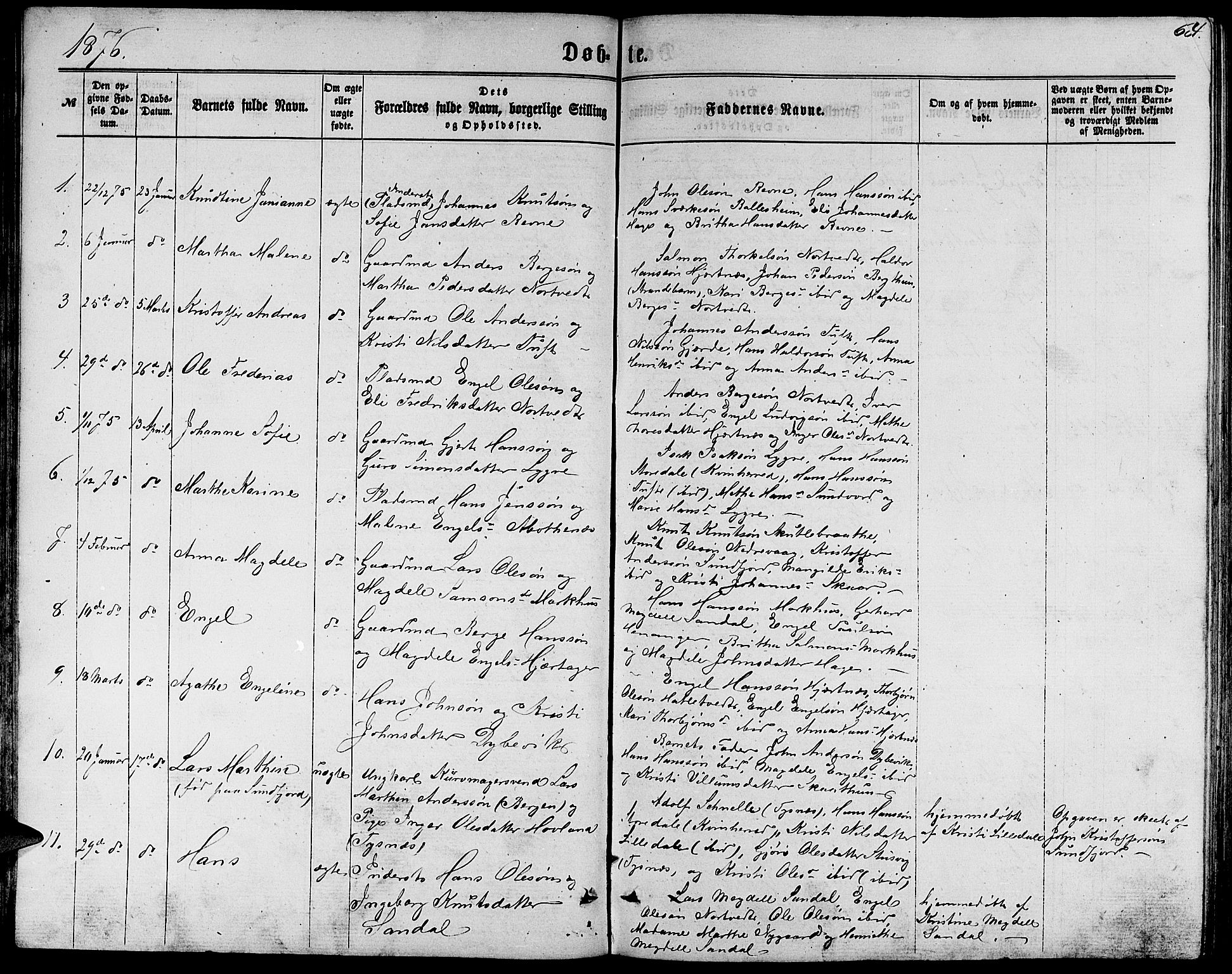 Fusa sokneprestembete, SAB/A-75401/H/Hab: Parish register (copy) no. C 1, 1861-1885, p. 63