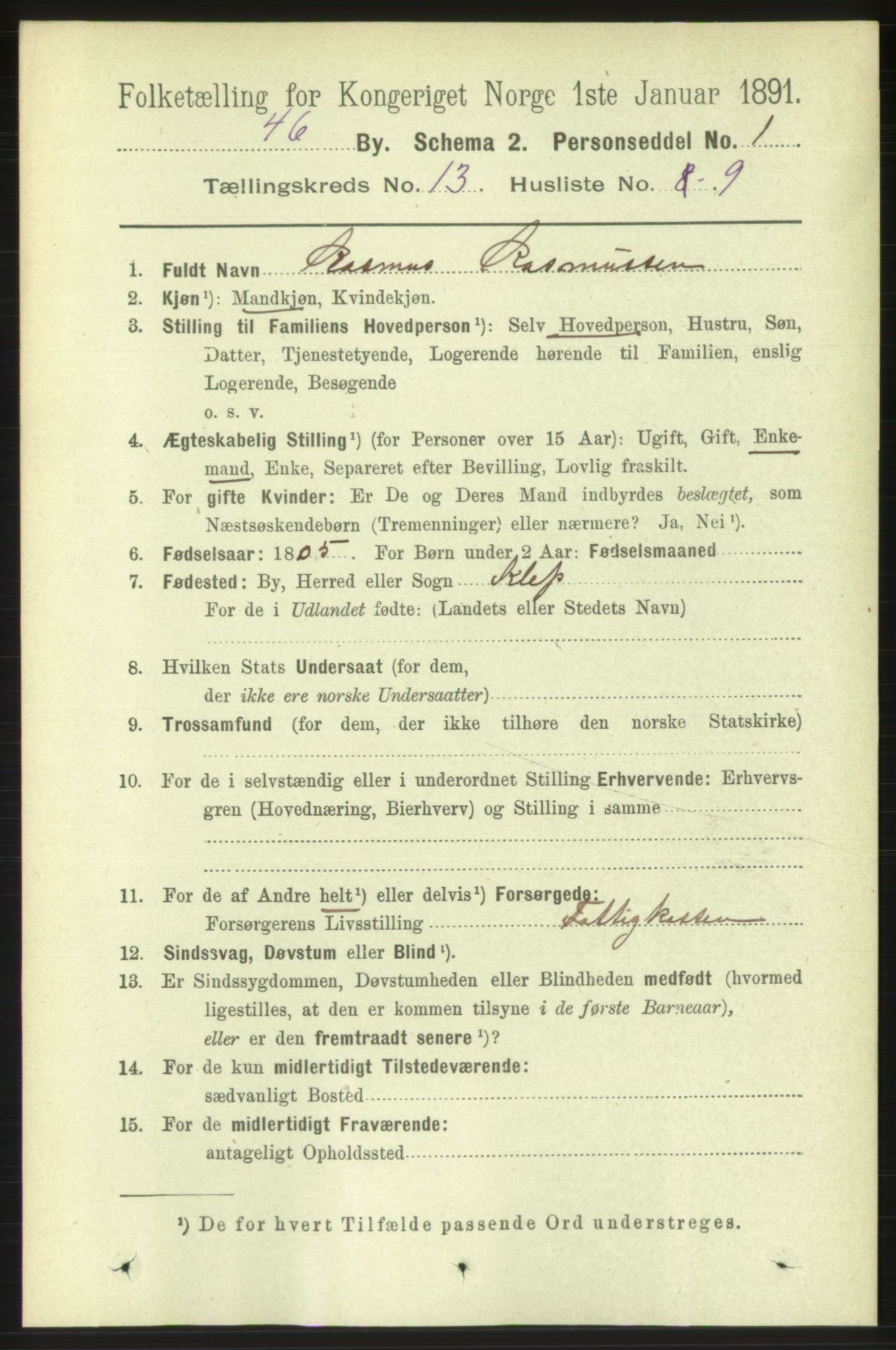 RA, 1891 census for 1106 Haugesund, 1891, p. 4406