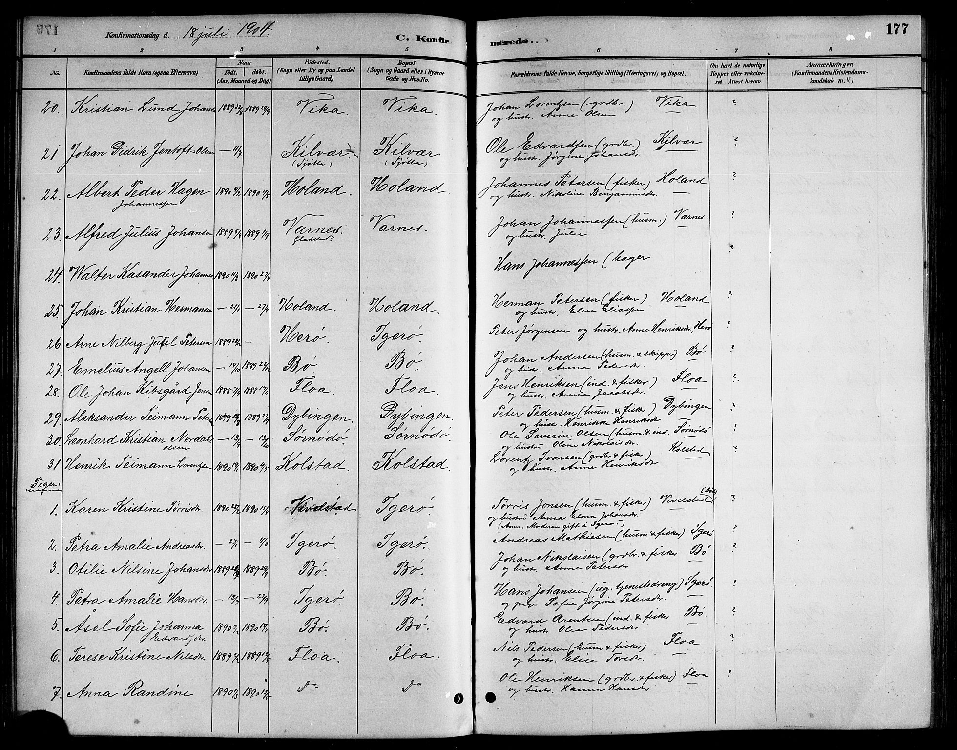 Ministerialprotokoller, klokkerbøker og fødselsregistre - Nordland, AV/SAT-A-1459/816/L0253: Parish register (copy) no. 816C03, 1886-1905, p. 177