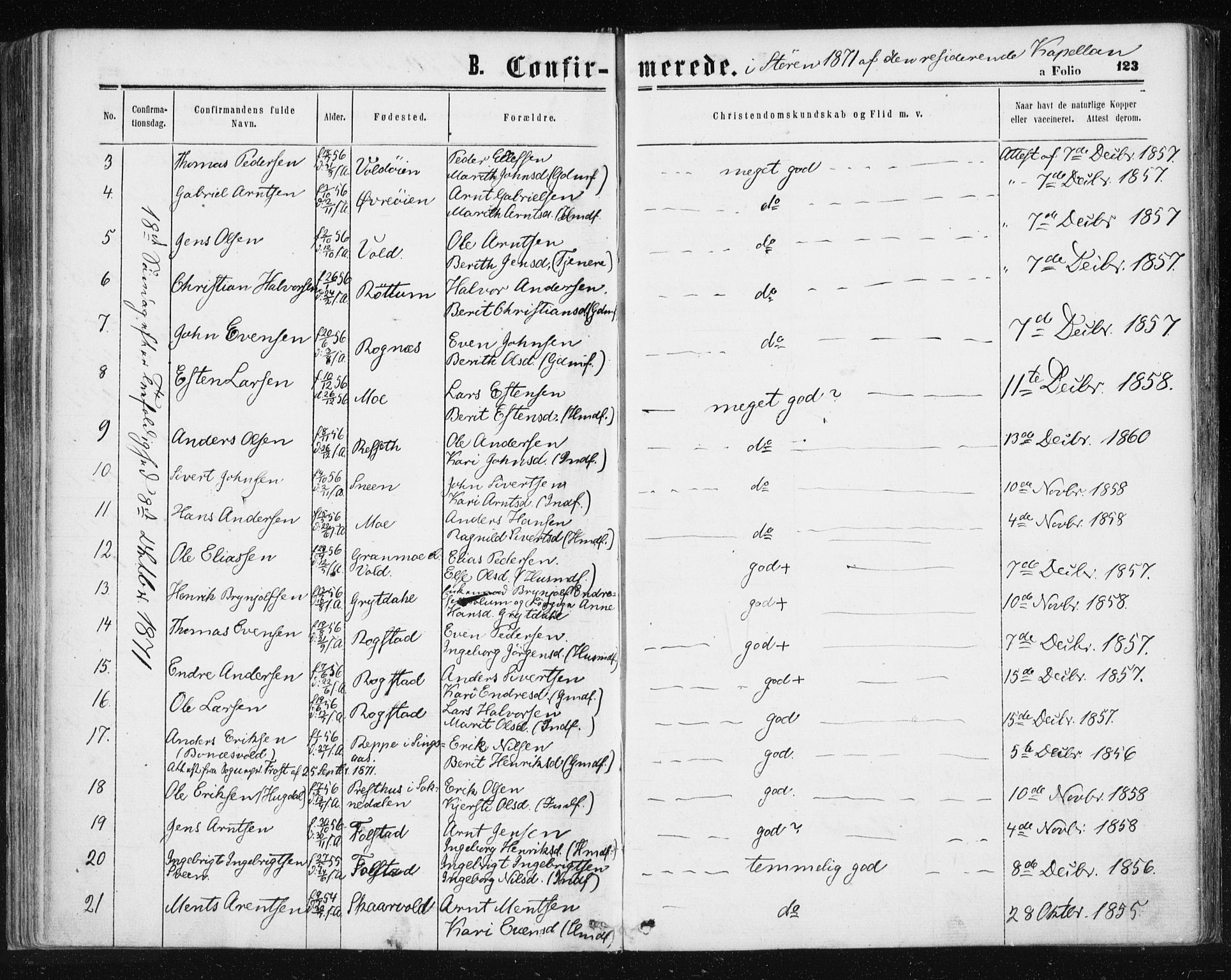 Ministerialprotokoller, klokkerbøker og fødselsregistre - Sør-Trøndelag, SAT/A-1456/687/L1001: Parish register (official) no. 687A07, 1863-1878, p. 123
