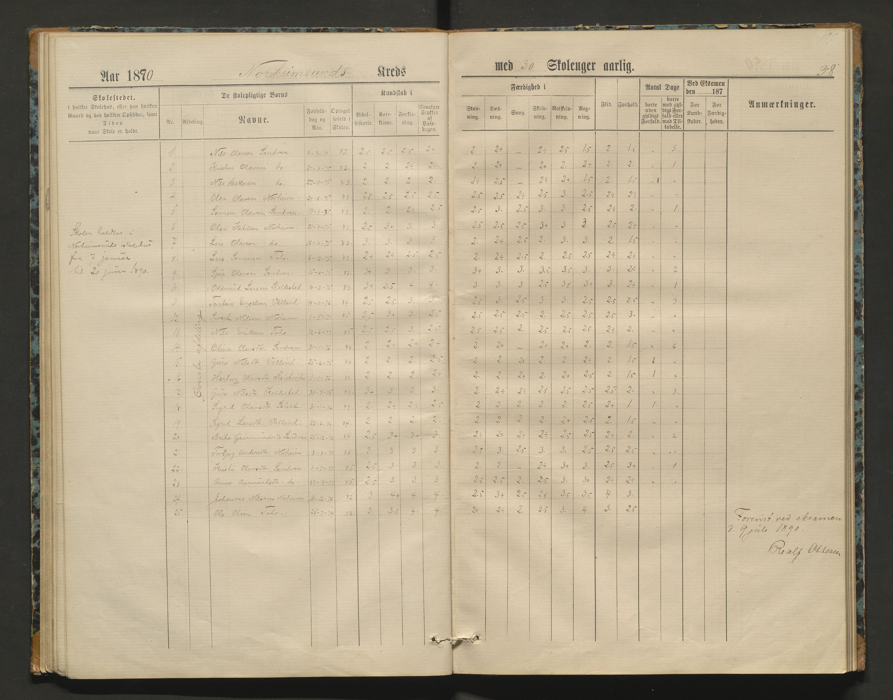 Kvam herad. Barneskulane, IKAH/1238-231/F/Fa/L0002: Skuleprotokoll for Norheimsund krins, 1878-1891, p. 37