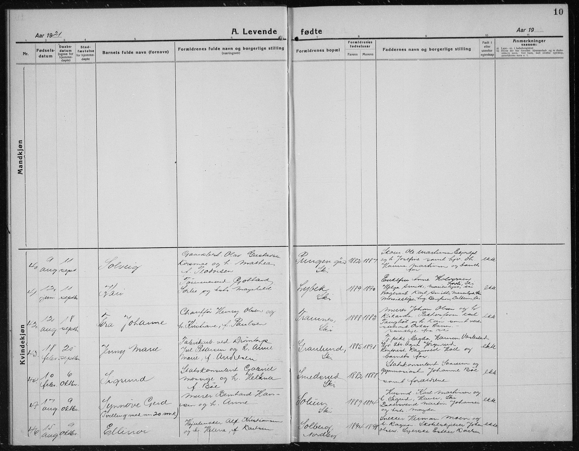 Kråkstad prestekontor Kirkebøker, AV/SAO-A-10125a/G/Gb/L0002: Parish register (copy) no. II 2, 1921-1941, p. 10