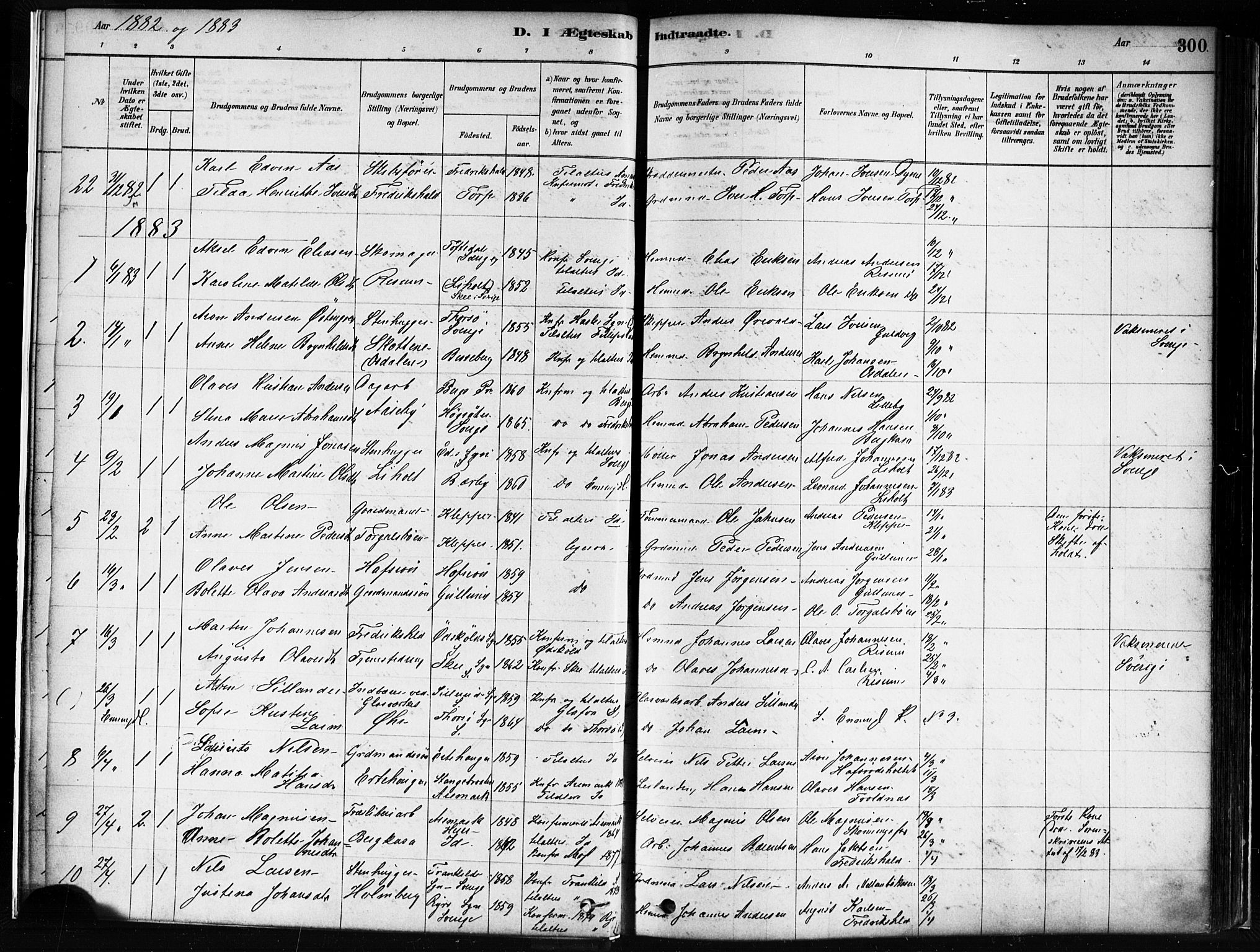 Idd prestekontor Kirkebøker, SAO/A-10911/F/Fc/L0006b: Parish register (official) no. III 6B, 1878-1903, p. 300