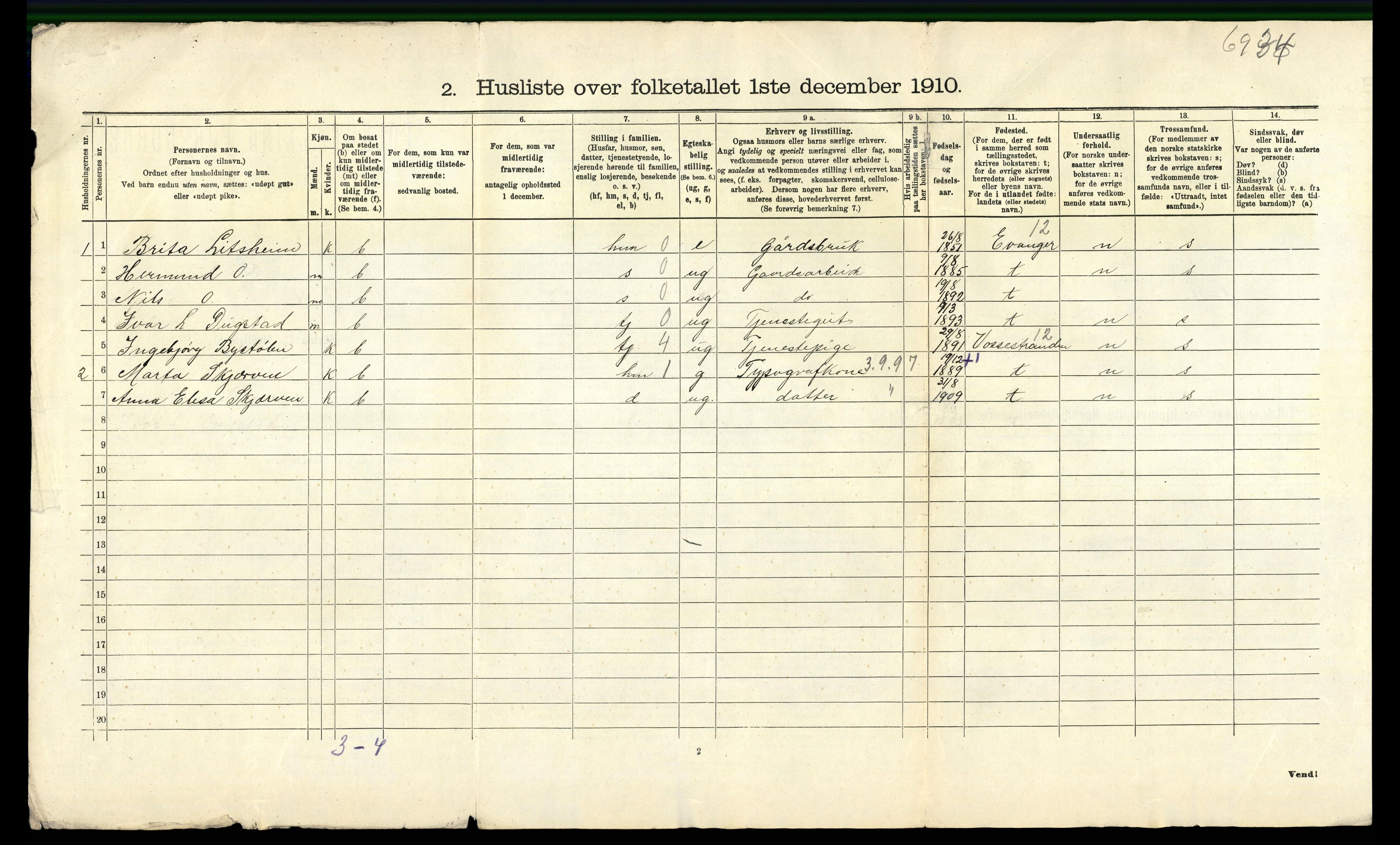 RA, 1910 census for Voss, 1910, p. 1163