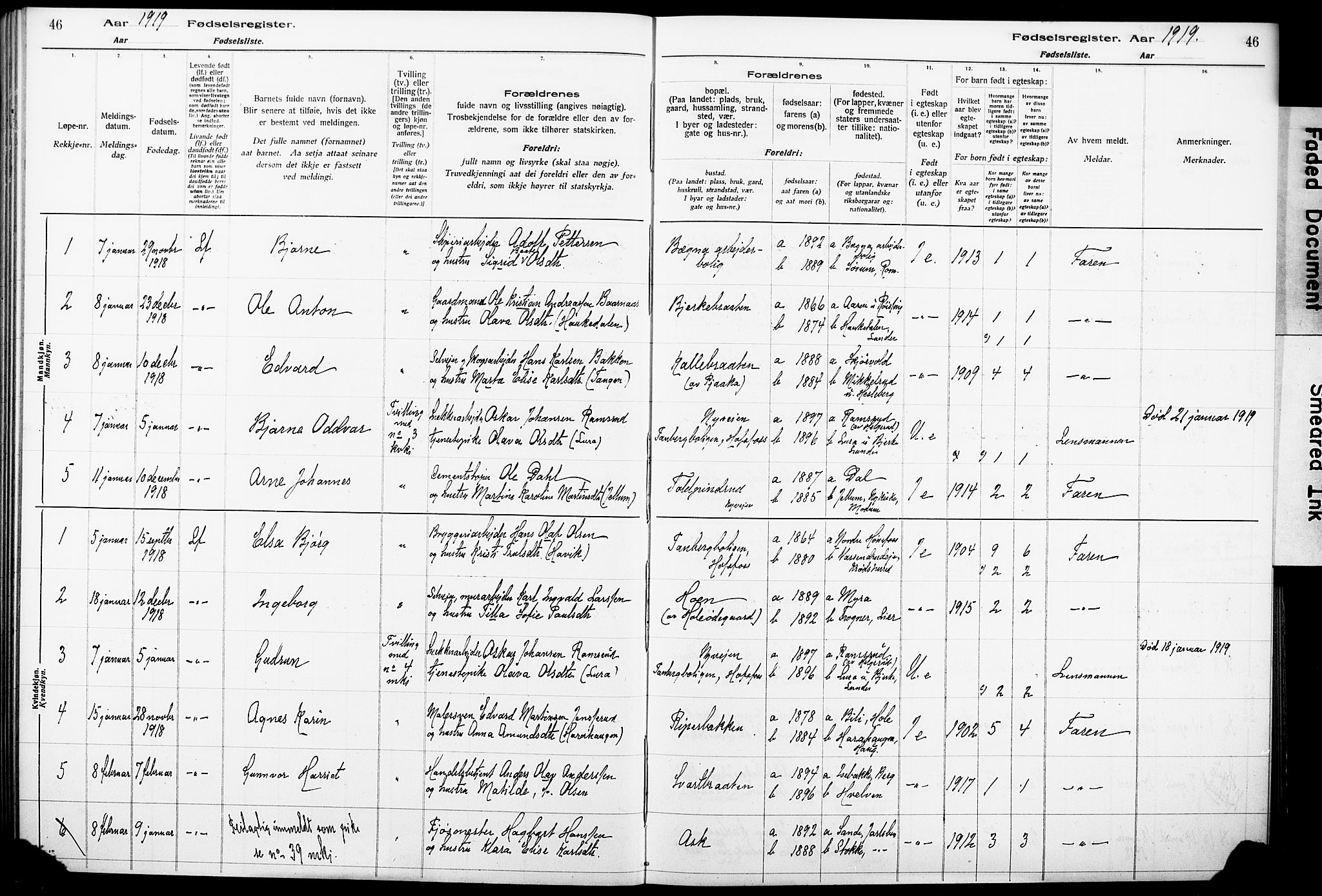 Norderhov kirkebøker, AV/SAKO-A-237/J/Ja/L0001: Birth register no. 1, 1916-1930, p. 46