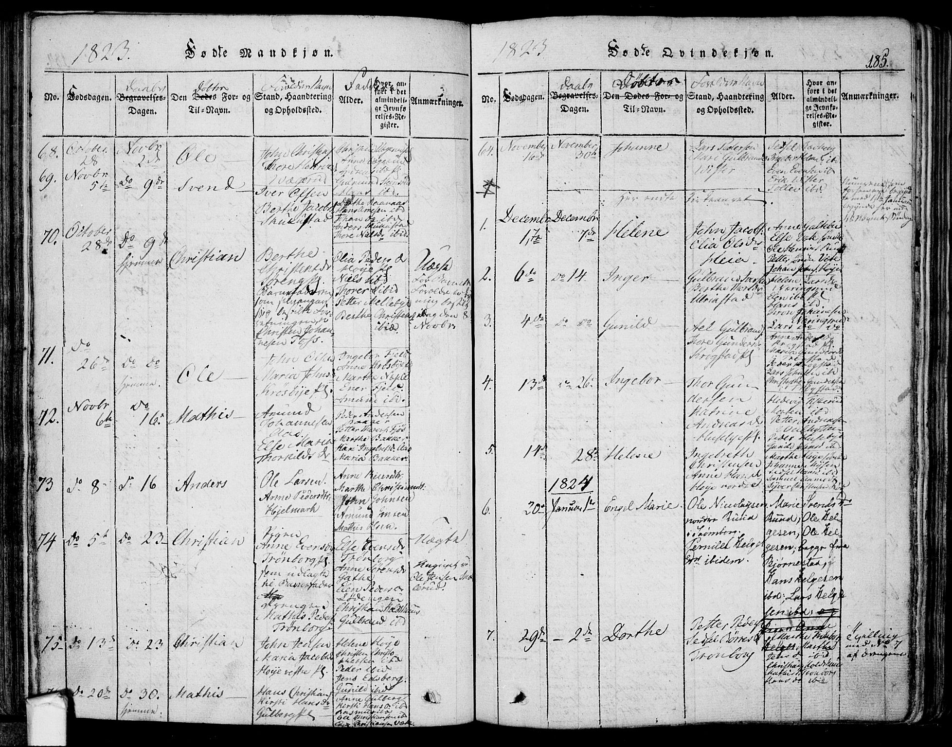 Eidsberg prestekontor Kirkebøker, SAO/A-10905/F/Fa/L0007: Parish register (official) no. I 7, 1814-1832, p. 185