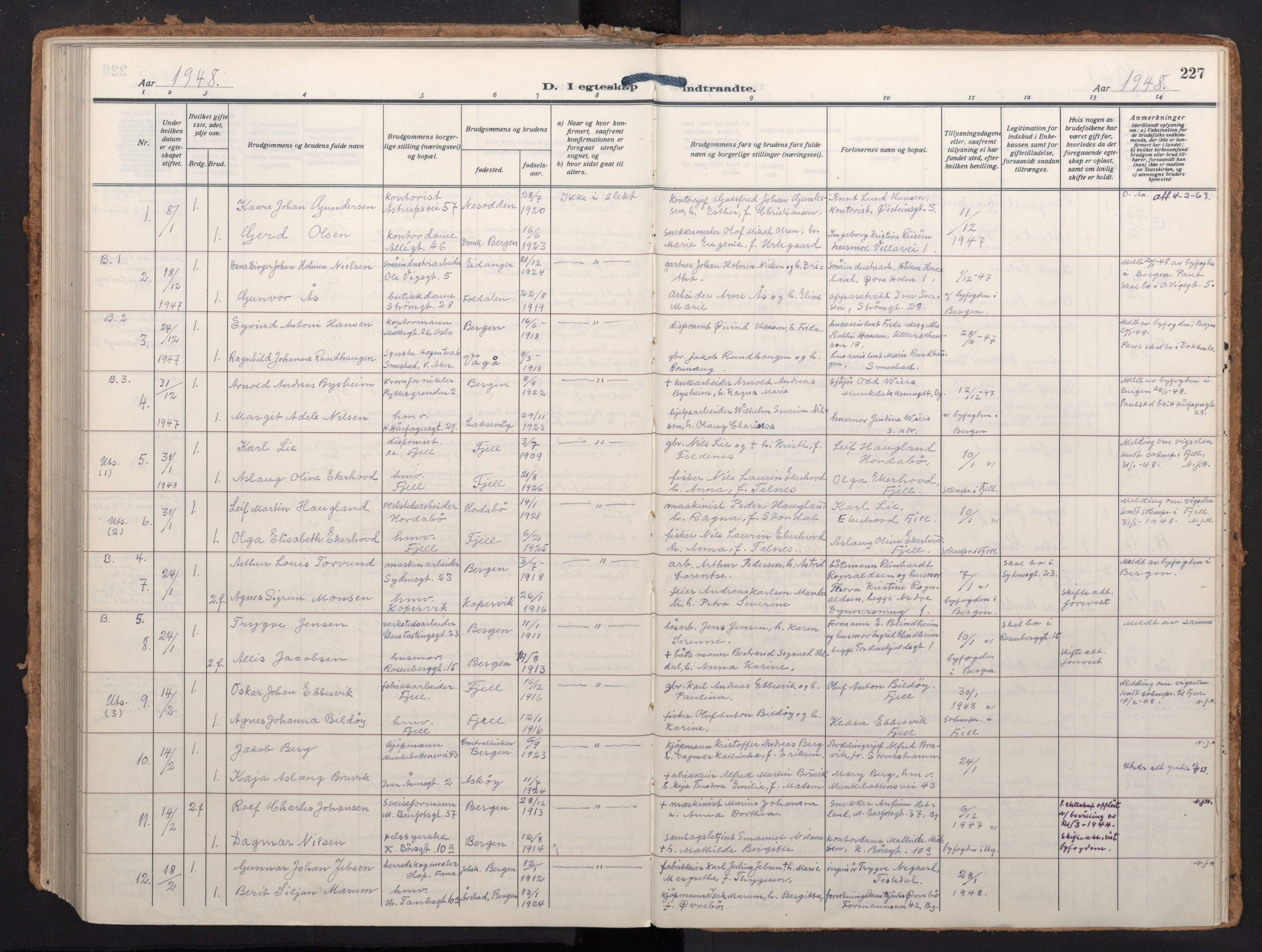 Johanneskirken sokneprestembete, SAB/A-76001/H/Haa/L0014: Parish register (official) no. D 3, 1929-1949, p. 226b-227a