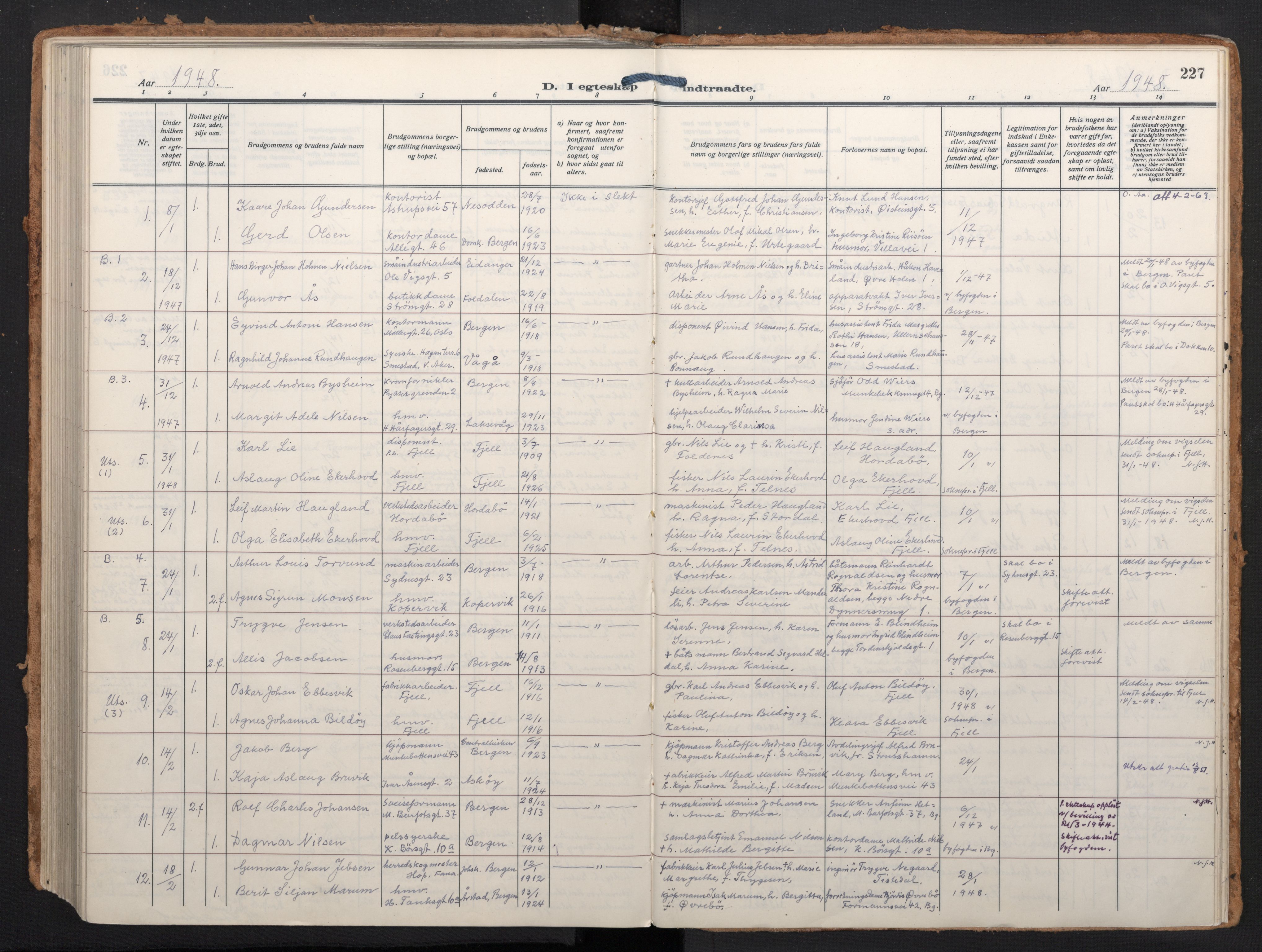 Johanneskirken sokneprestembete, AV/SAB-A-76001/H/Haa/L0014: Parish register (official) no. D 3, 1929-1949, p. 226b-227a