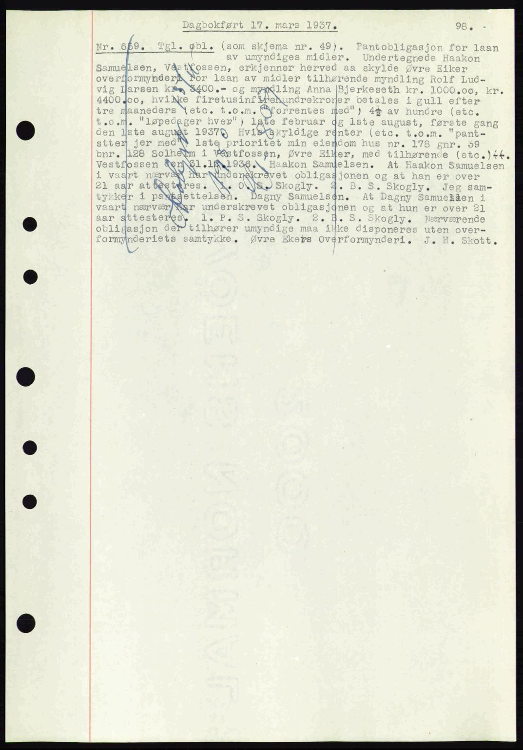 Eiker, Modum og Sigdal sorenskriveri, SAKO/A-123/G/Ga/Gab/L0035: Mortgage book no. A5, 1937-1937, Diary no: : 659/1937