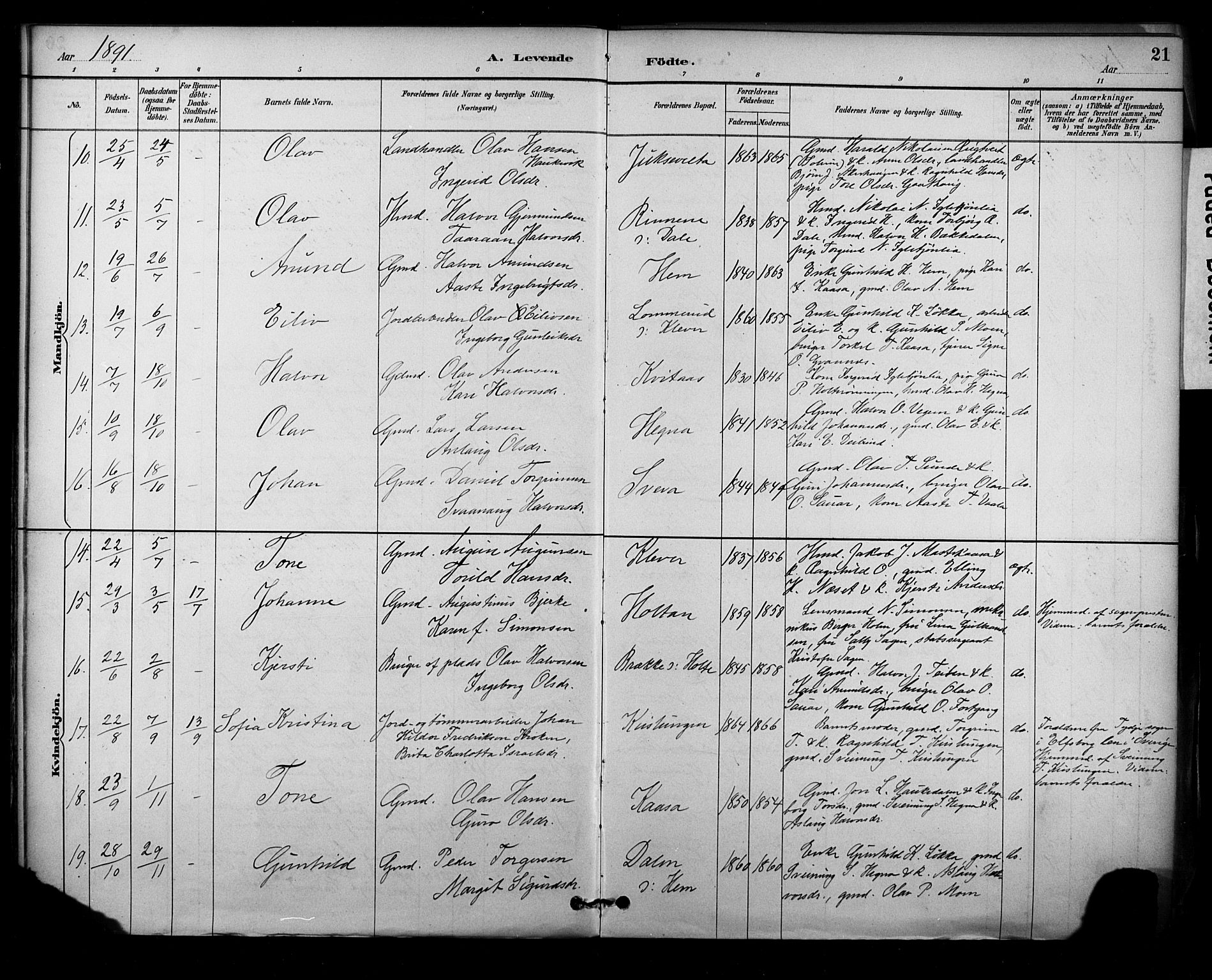 Sauherad kirkebøker, AV/SAKO-A-298/F/Fa/L0009: Parish register (official) no. I 9, 1887-1912, p. 21