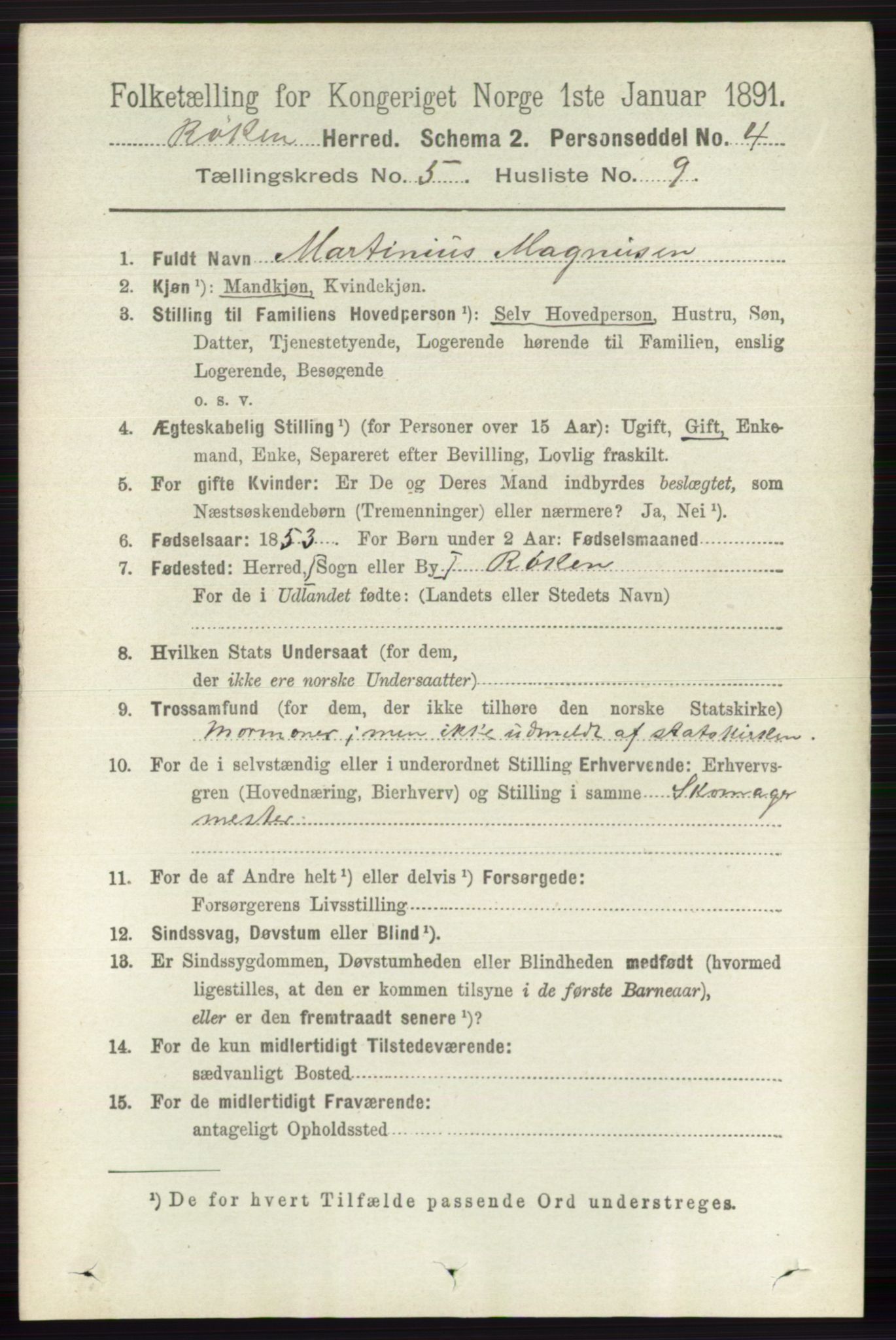 RA, 1891 census for 0627 Røyken, 1891, p. 2928
