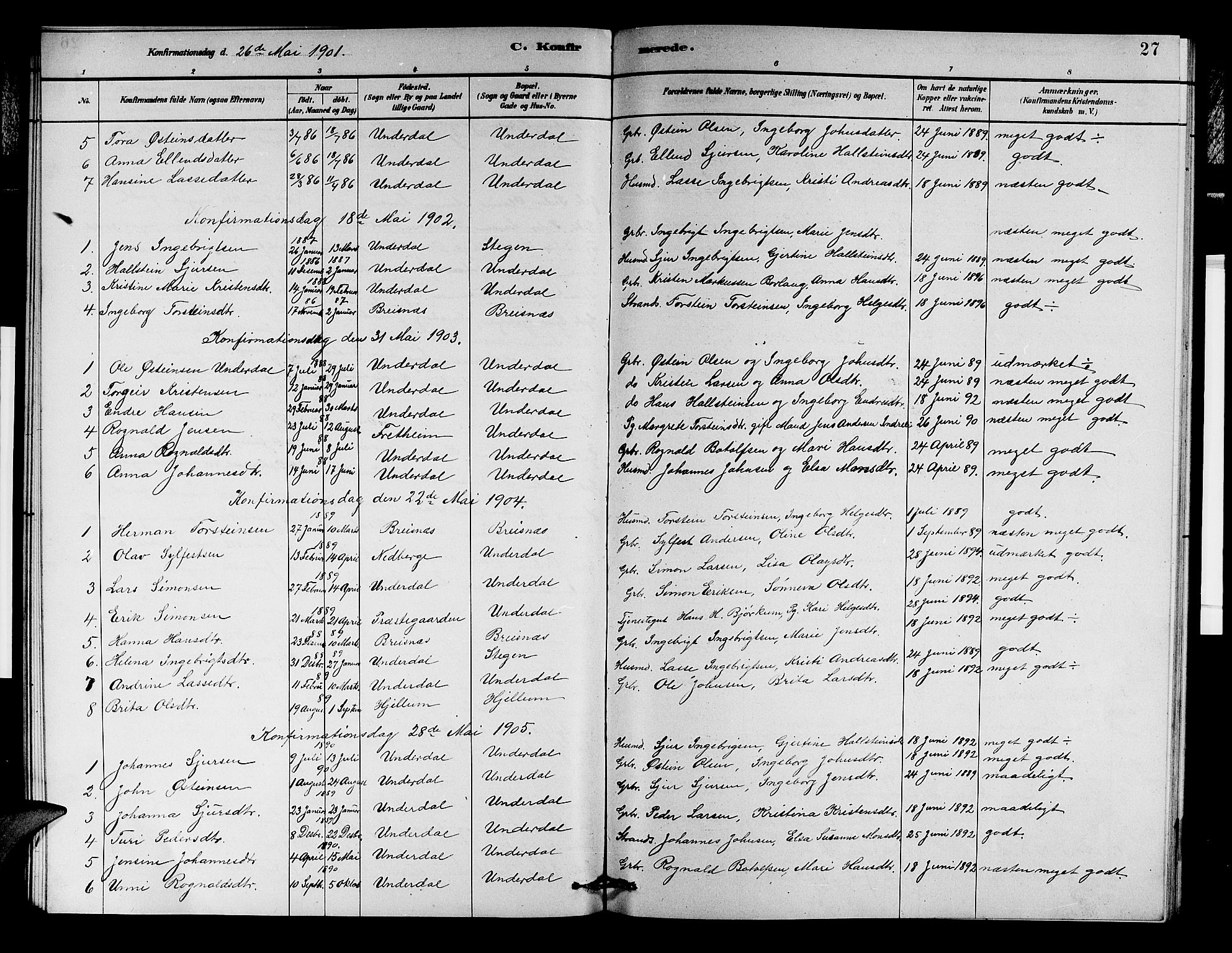 Aurland sokneprestembete, SAB/A-99937/H/Hb/Hbd/L0002: Parish register (copy) no. D 2, 1883-1920, p. 27