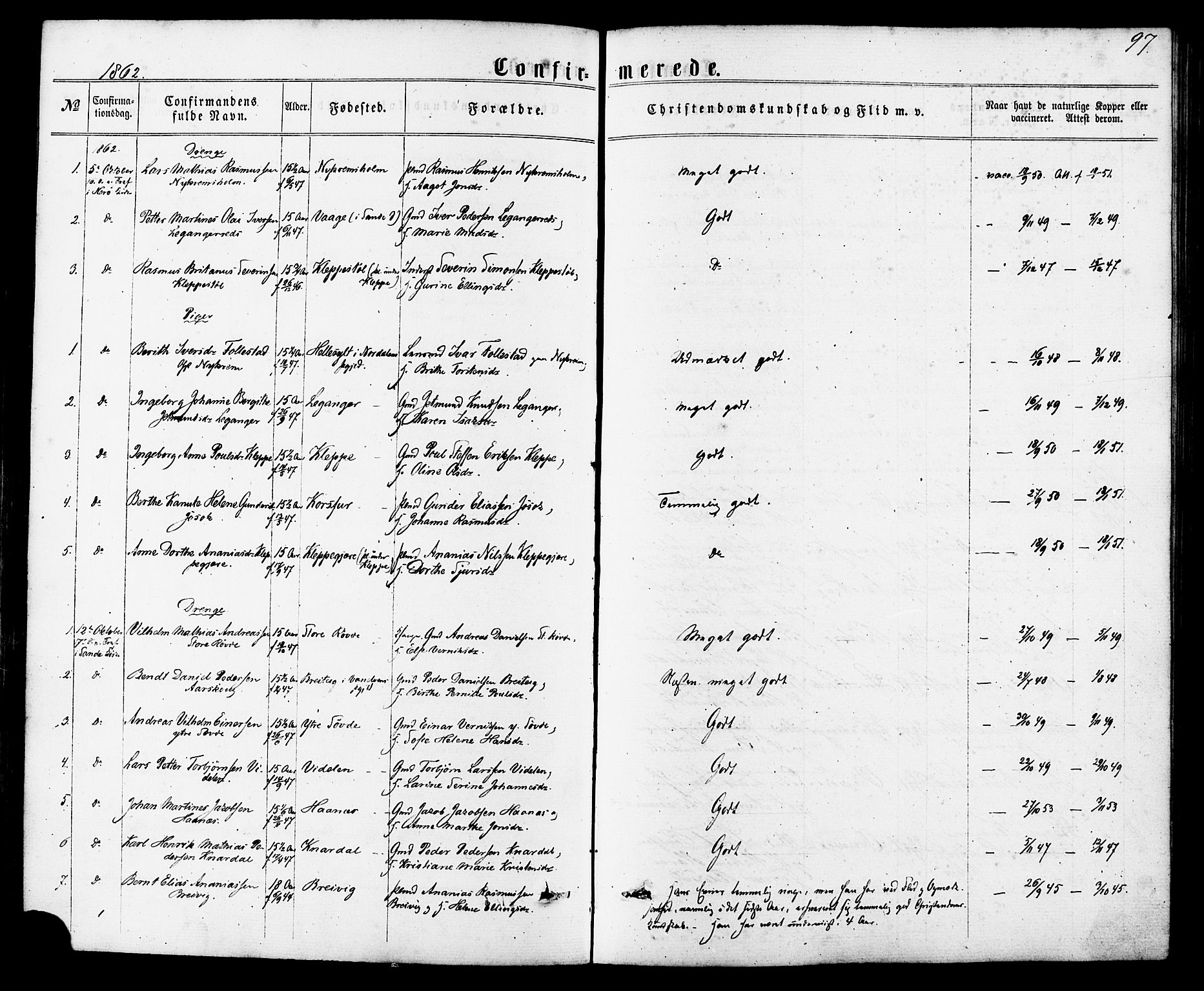 Ministerialprotokoller, klokkerbøker og fødselsregistre - Møre og Romsdal, SAT/A-1454/504/L0055: Parish register (official) no. 504A02, 1861-1884, p. 97