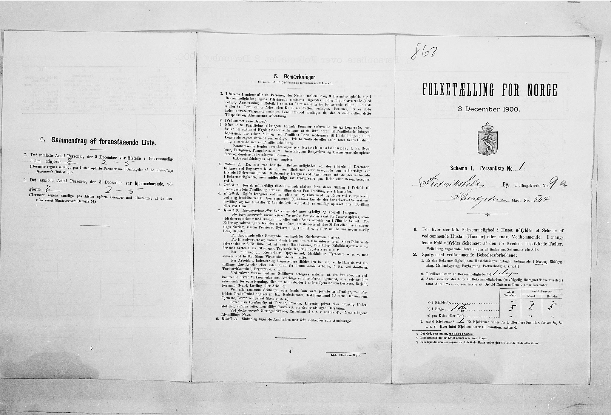 SAO, 1900 census for Fredrikshald, 1900