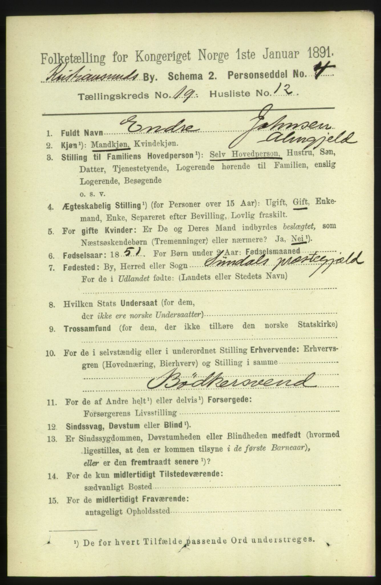 RA, 1891 census for 1503 Kristiansund, 1891, p. 12606