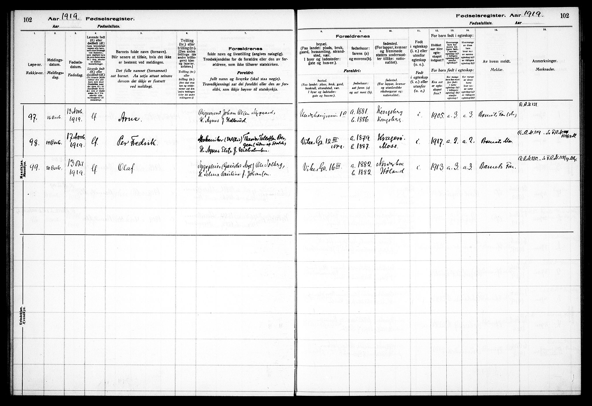 Fagerborg prestekontor Kirkebøker, AV/SAO-A-10844/J/Ja/L0001: Birth register no. 1, 1916-1925, p. 102