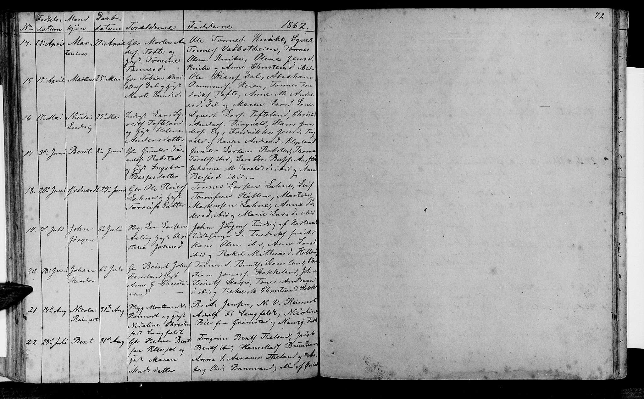 Søgne sokneprestkontor, AV/SAK-1111-0037/F/Fb/Fbb/L0003: Parish register (copy) no. B 3, 1848-1864, p. 72