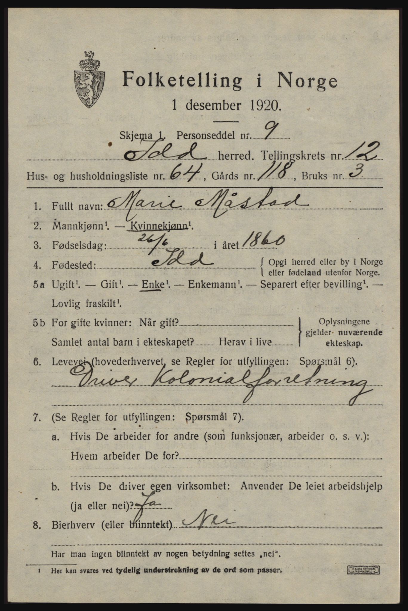 SAO, 1920 census for Idd, 1920, p. 12585