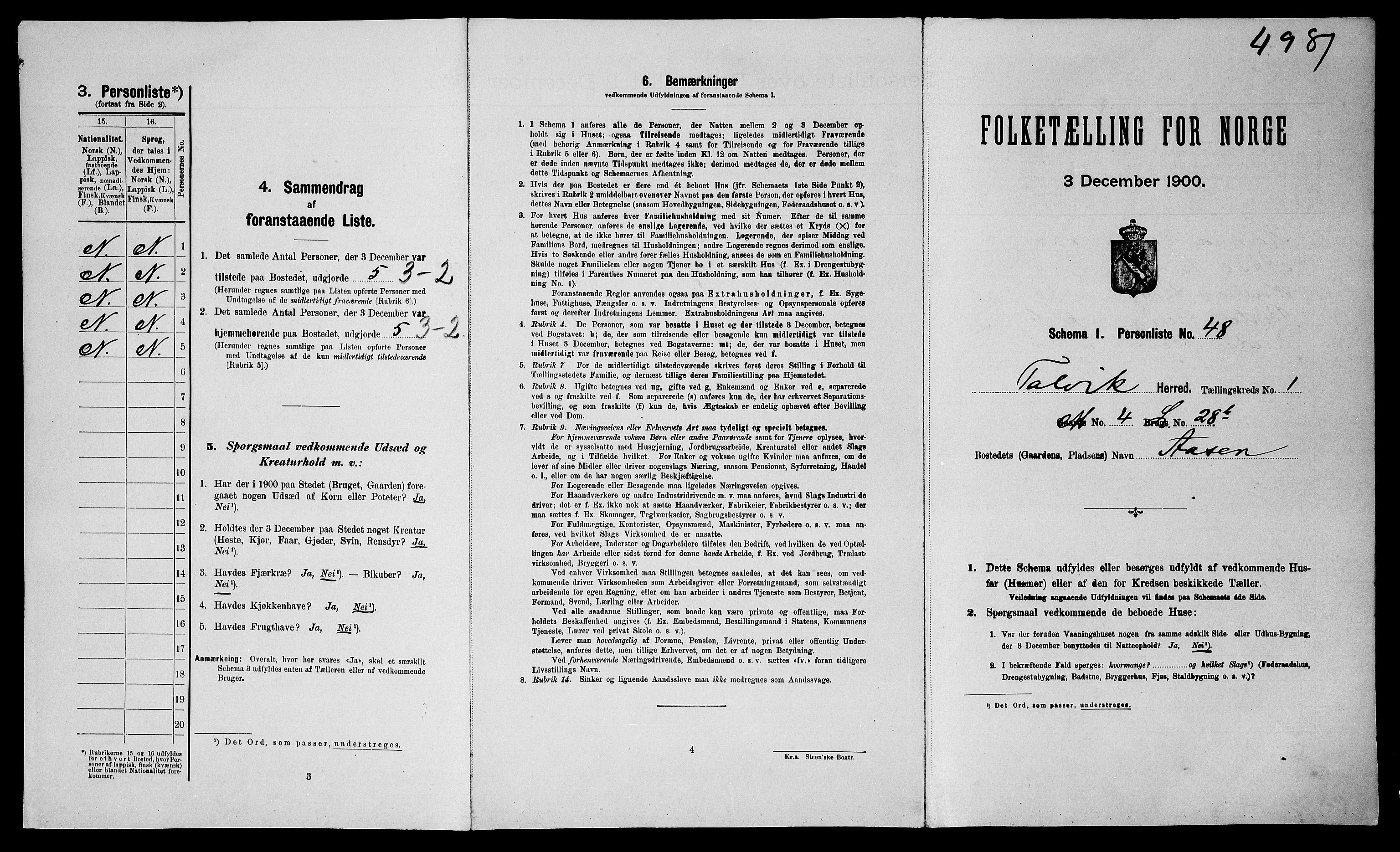 SATØ, 1900 census for Talvik, 1900, p. 170