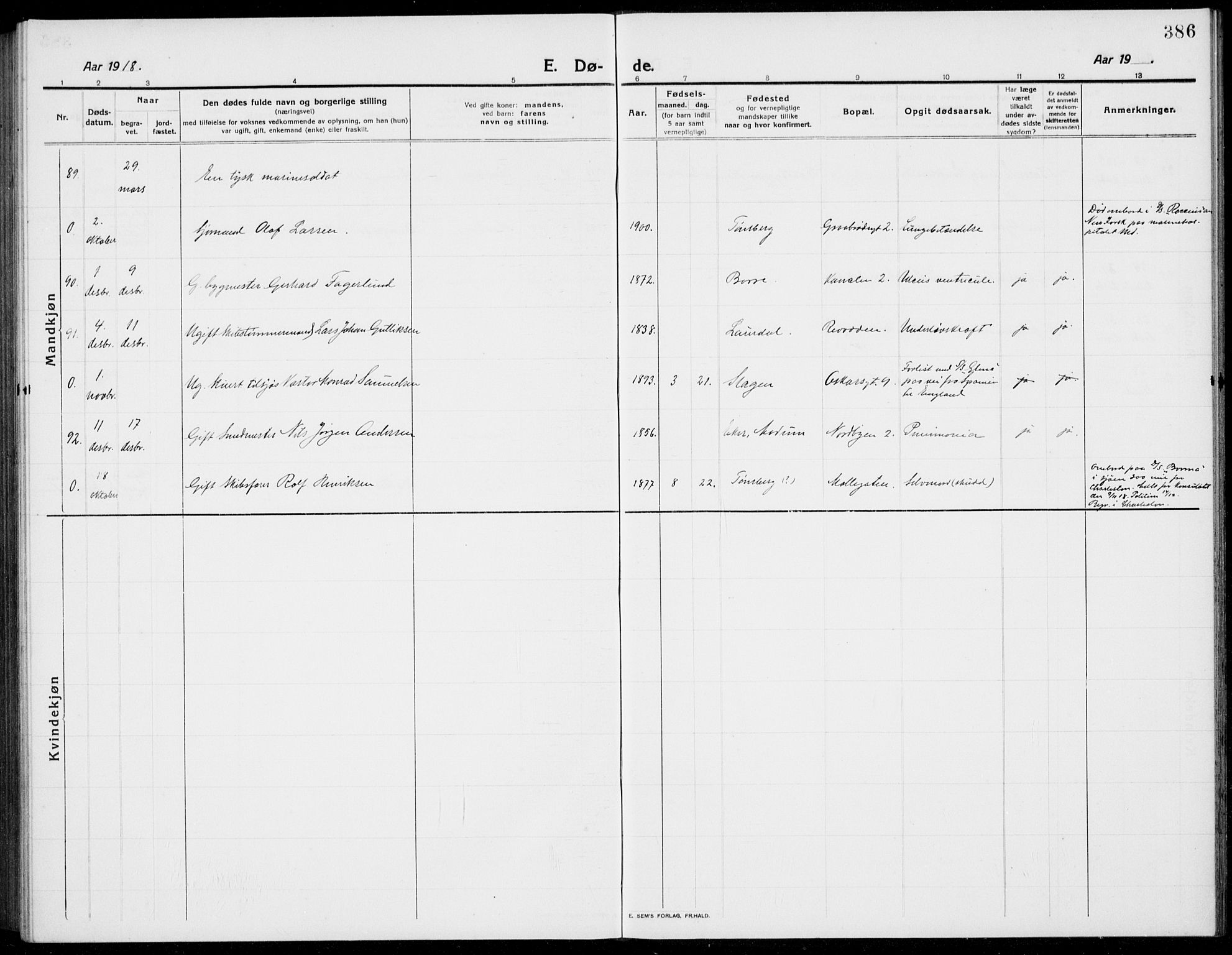 Tønsberg kirkebøker, AV/SAKO-A-330/G/Ga/L0009: Parish register (copy) no. 9, 1913-1920, p. 386