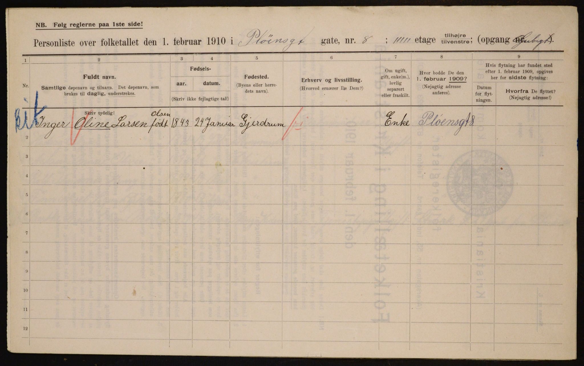 OBA, Municipal Census 1910 for Kristiania, 1910, p. 77641