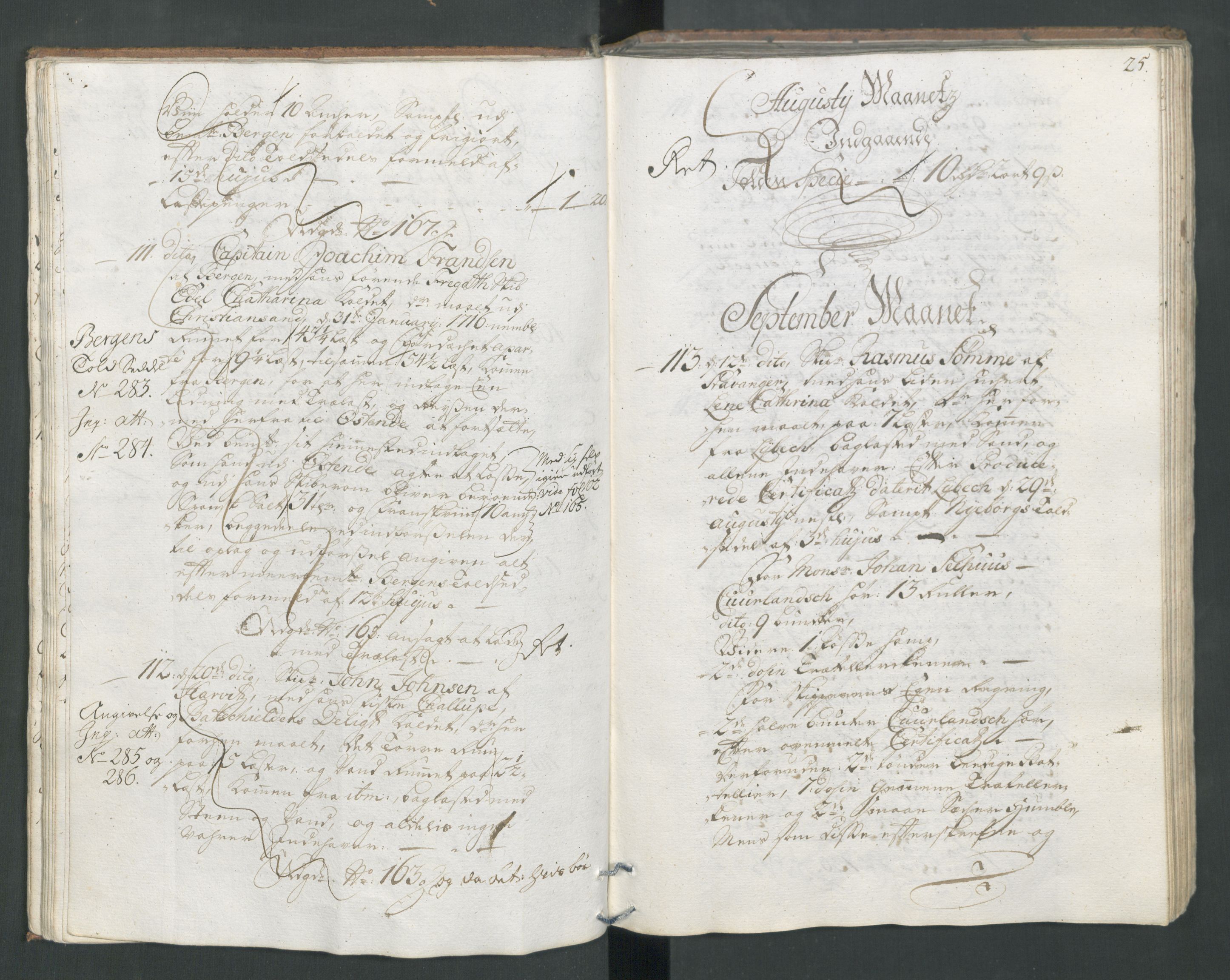 Generaltollkammeret, tollregnskaper, AV/RA-EA-5490/R22/L0011/0001: Tollregnskaper Stavanger / Hovedtollbok, 1731, p. 24b-25a