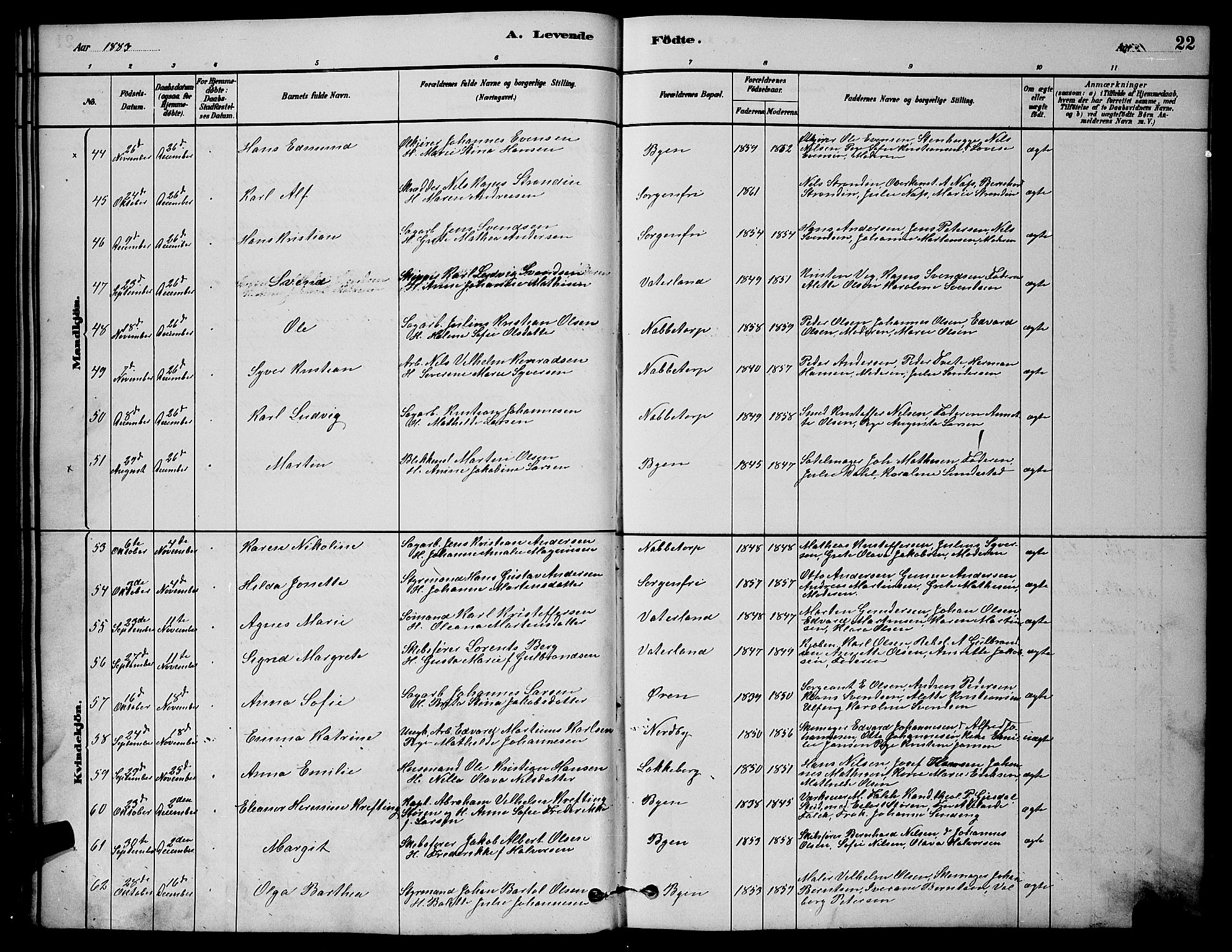 Østre Fredrikstad prestekontor Kirkebøker, SAO/A-10907/G/Ga/L0001: Parish register (copy) no. 1, 1880-1899, p. 22