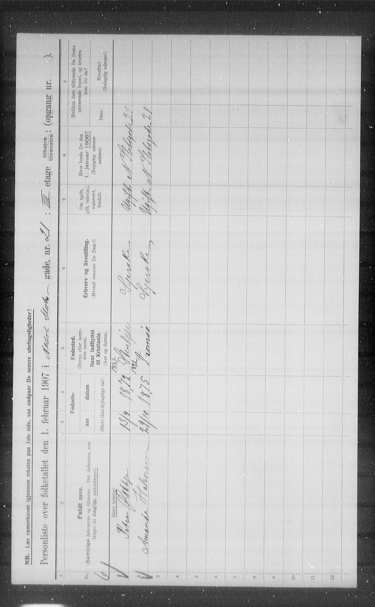 OBA, Municipal Census 1907 for Kristiania, 1907, p. 35536