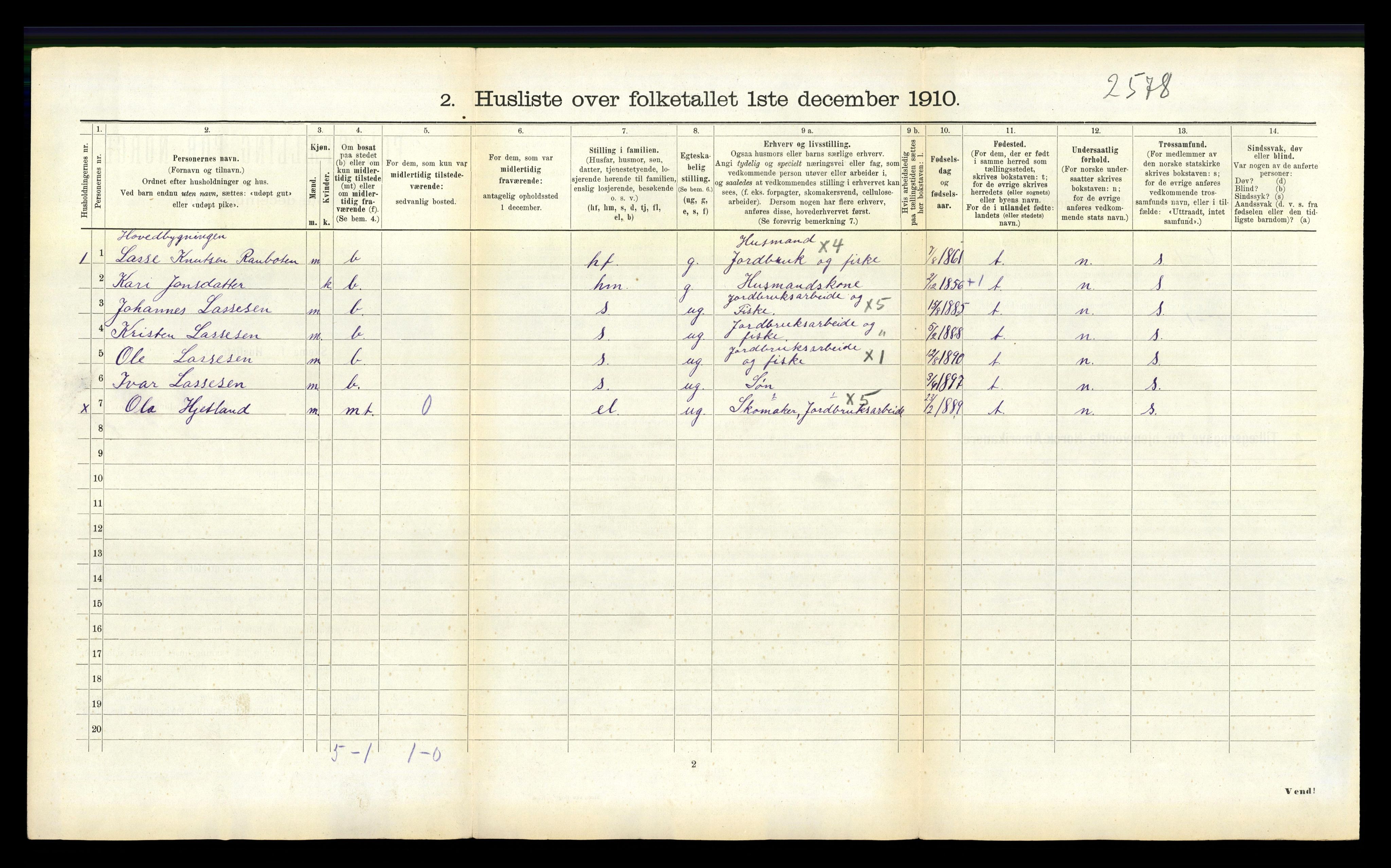 RA, 1910 census for Balestrand, 1910, p. 499