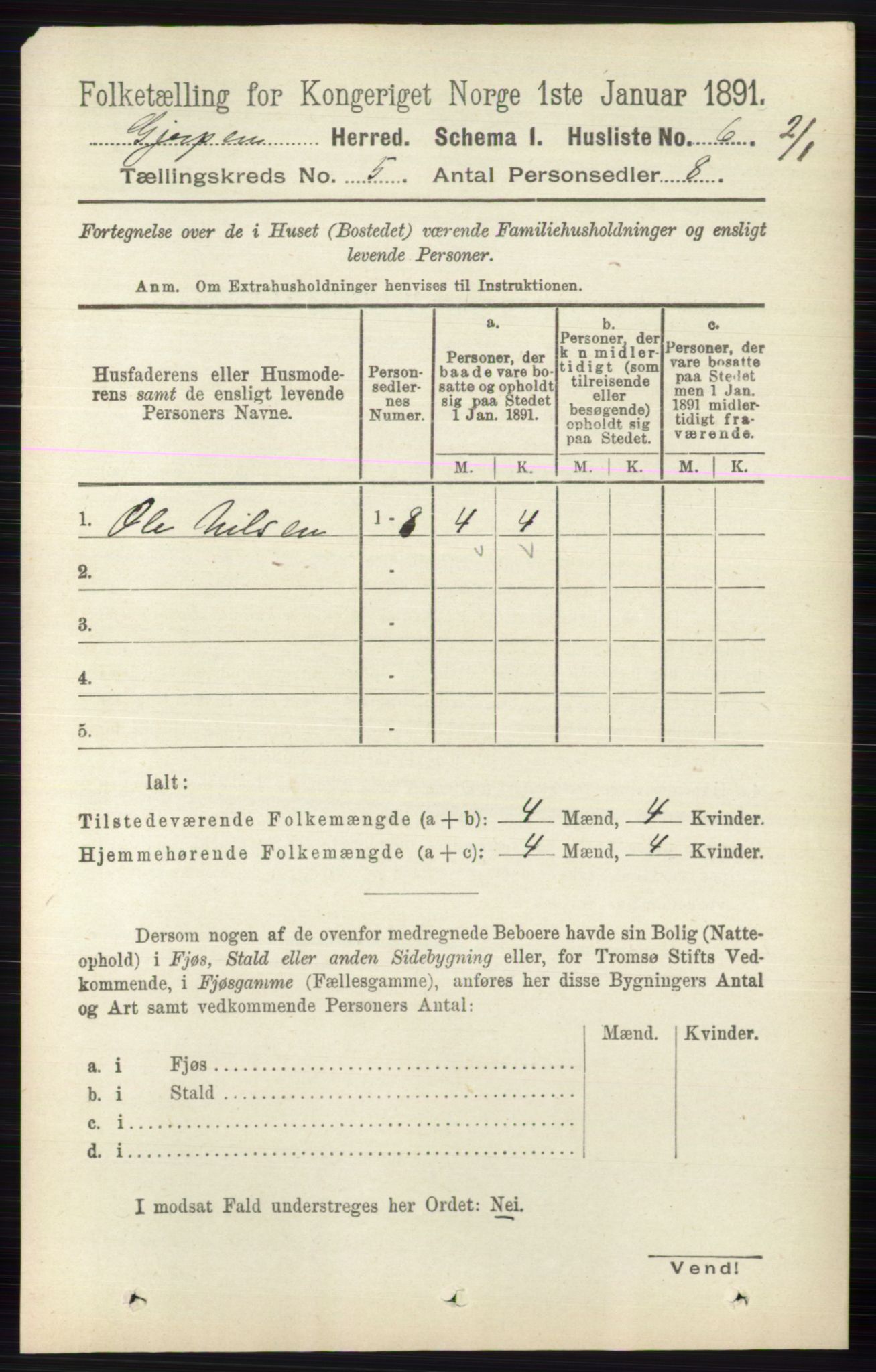 RA, 1891 census for 0812 Gjerpen, 1891, p. 2431