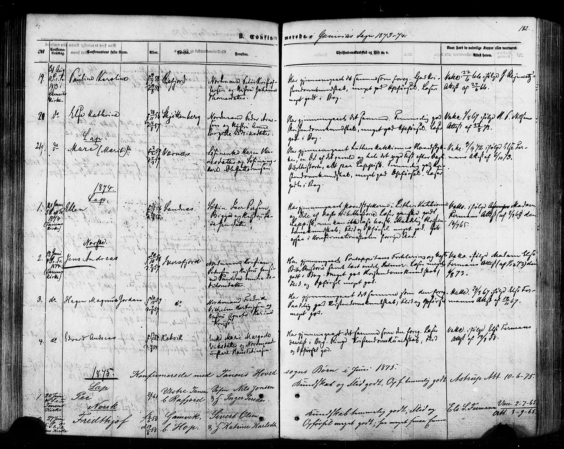 Tana sokneprestkontor, SATØ/S-1334/H/Ha/L0002kirke: Parish register (official) no. 2 /2, 1862-1877, p. 182